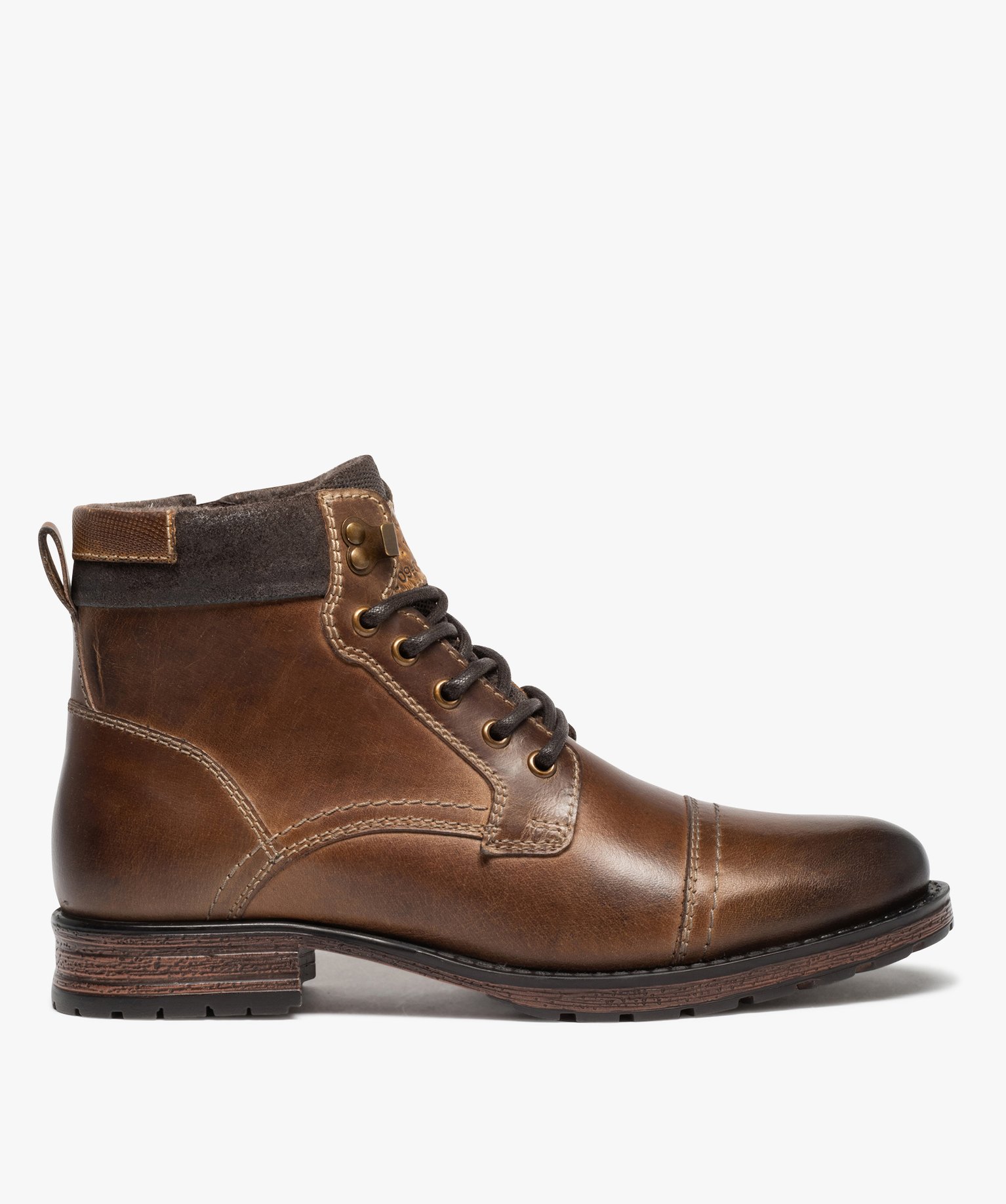 boots homme a col rembourre dessus cuir - taneo brun