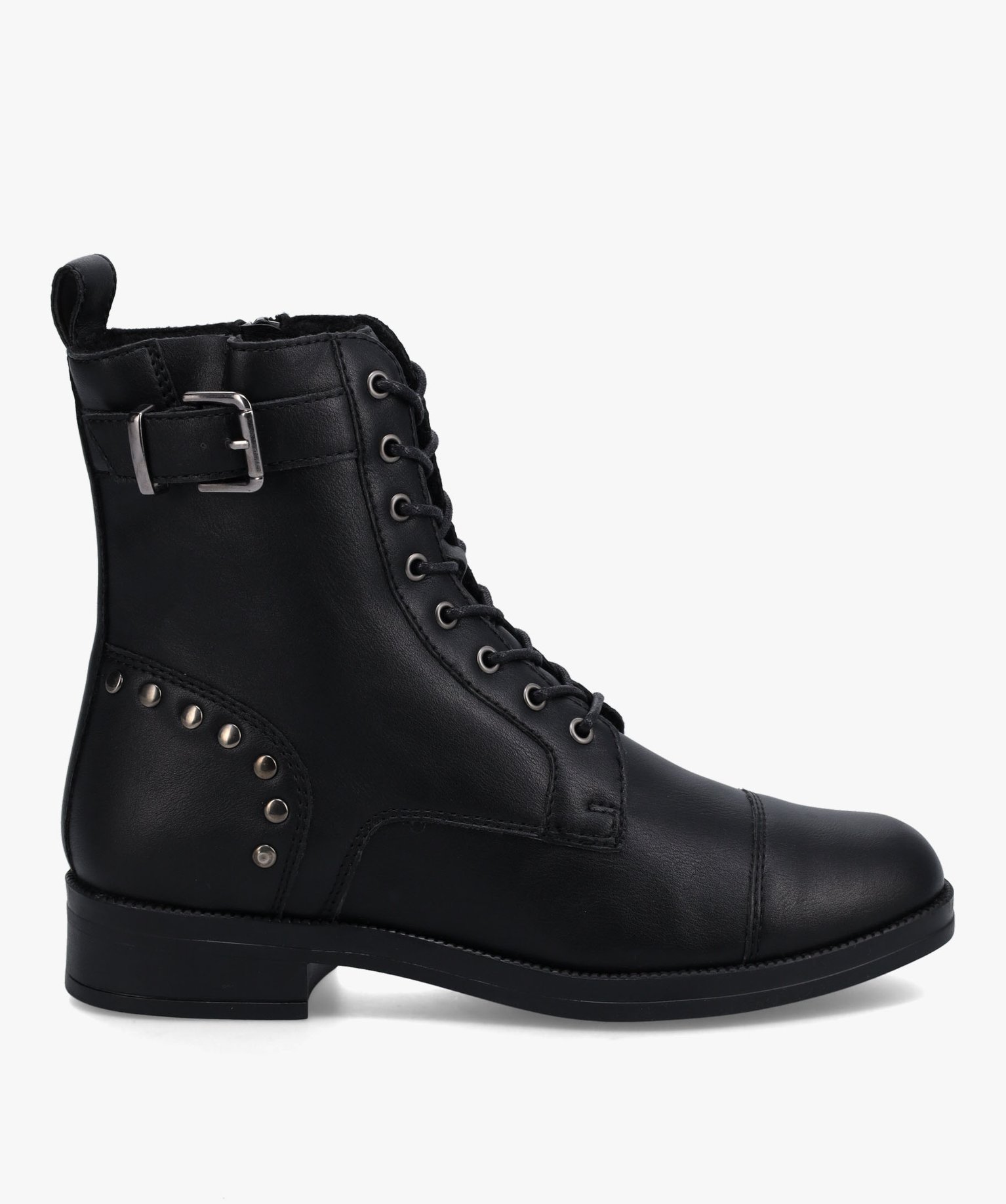 boots femme unies style rock fermeture lacets et zip noir