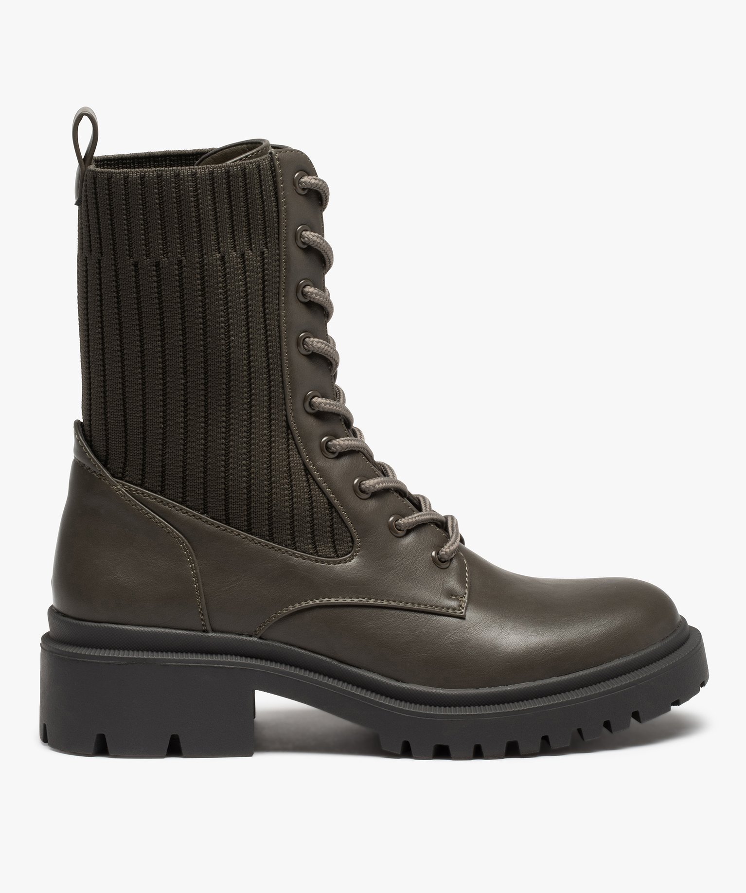bottines femme a semelle crantee et col chaussette kaki standard bottines et boots femme GEMO