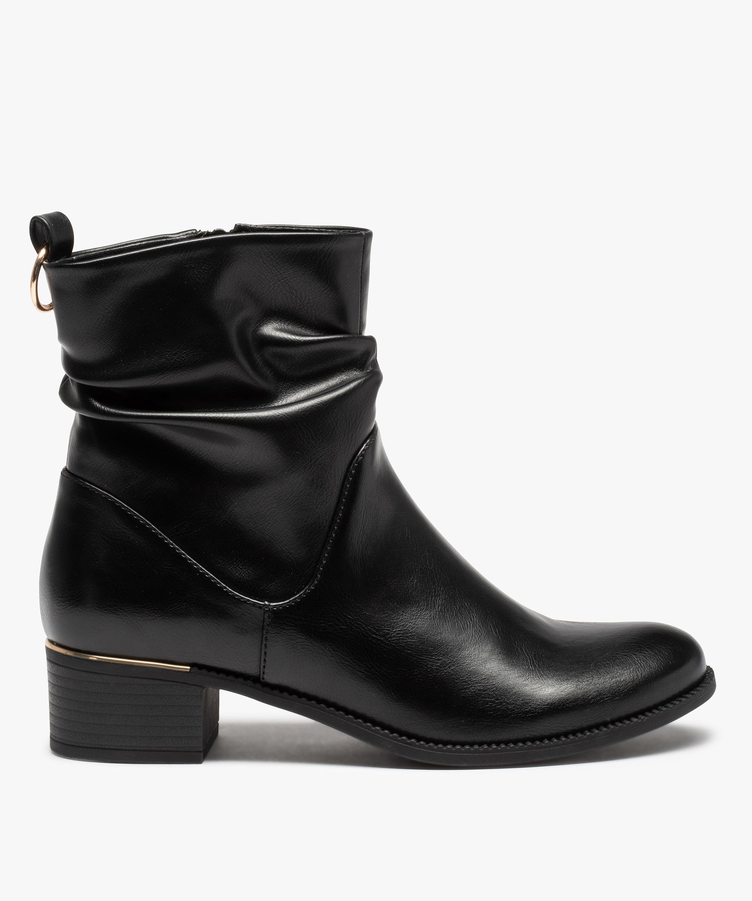 boots femme unies avec effet drape et details metallises noir