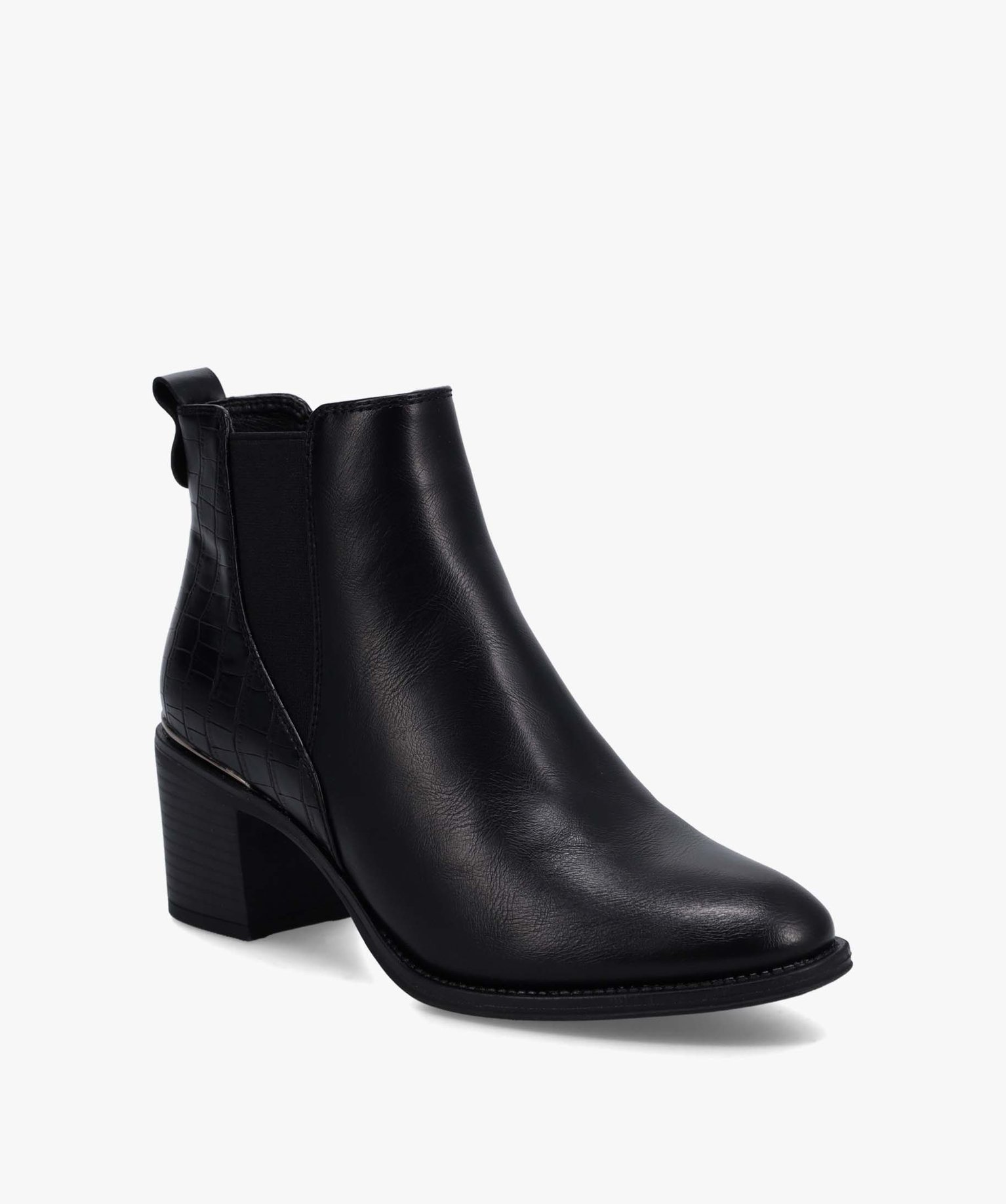 boots femme a talon unies imitation croco noir standard bottines et boots femme GEMO