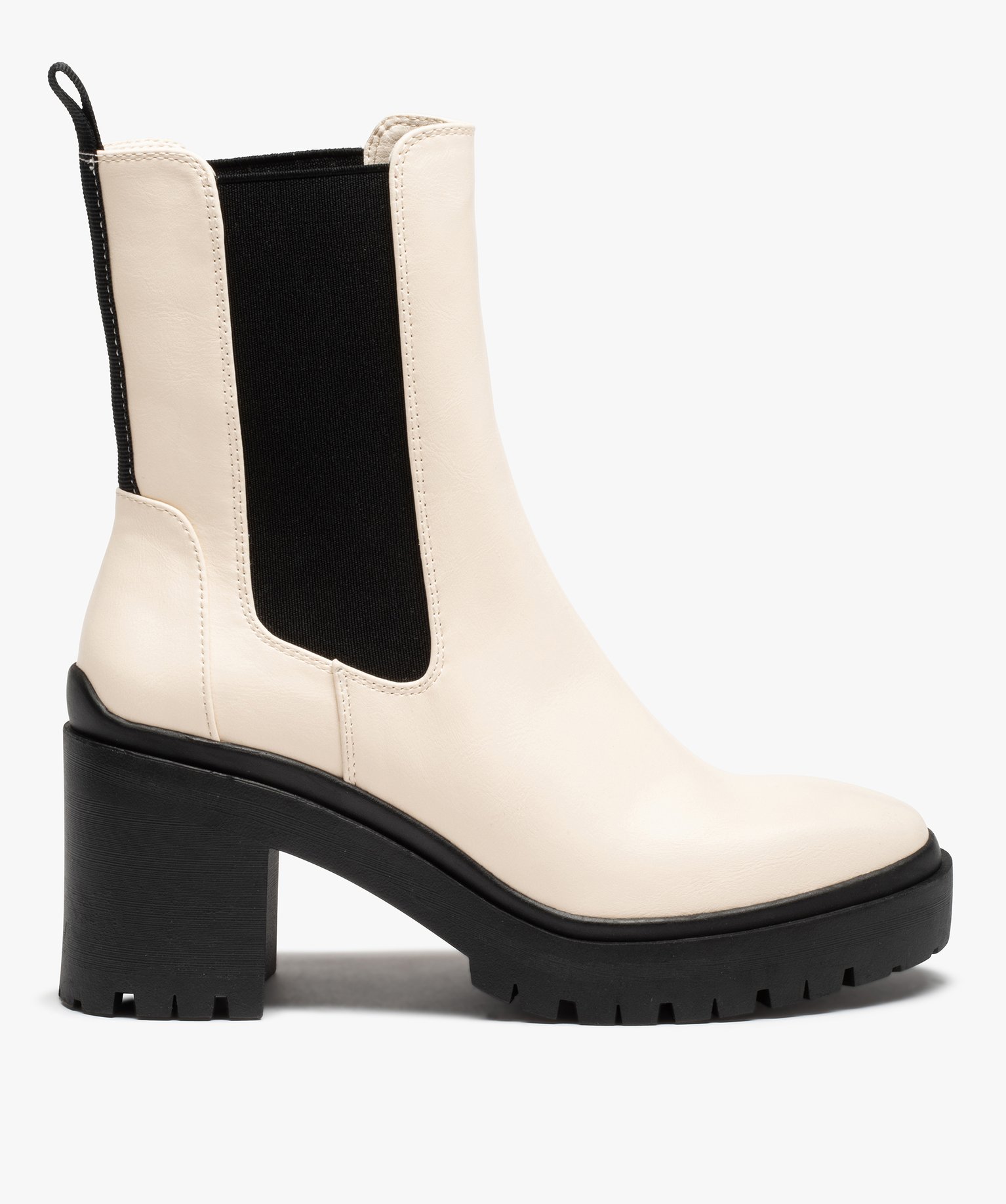 boots femme a talon large style chelsea bicolores blanc