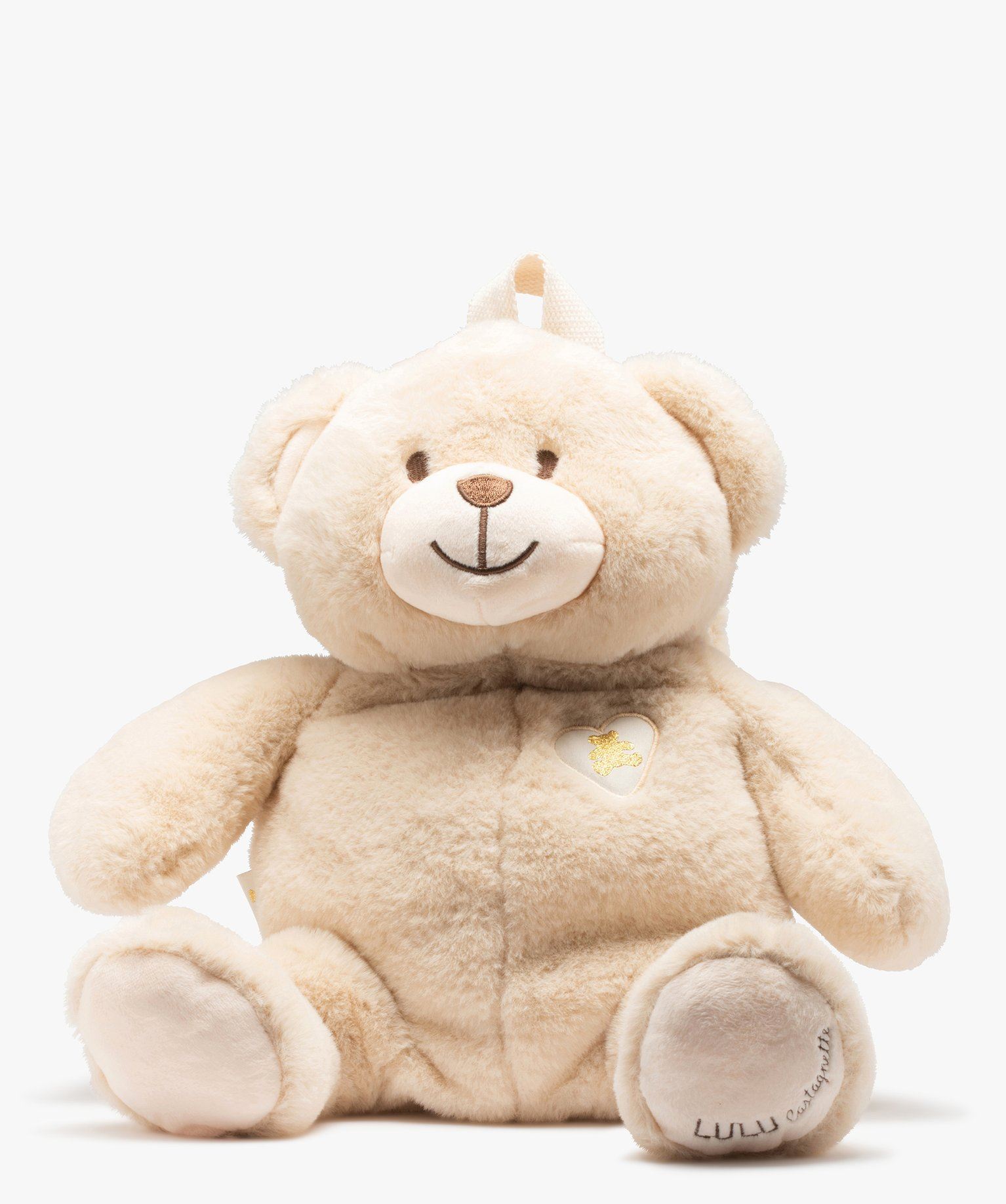 sac enfant en peluche ours lulucastagnette beige sacs et cartables