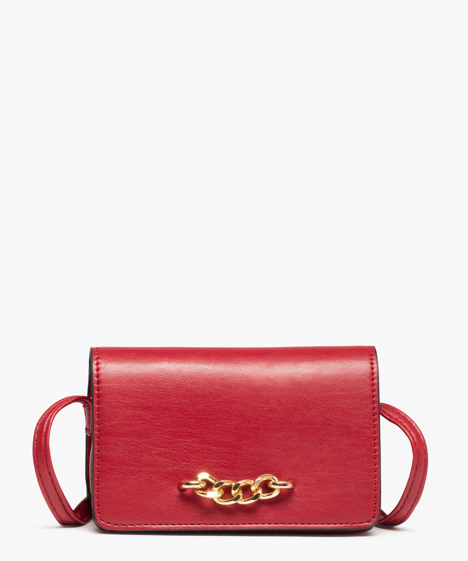 pochette femme avec rabat et chaine metallique rouge porte-monnaie et portefeuilles