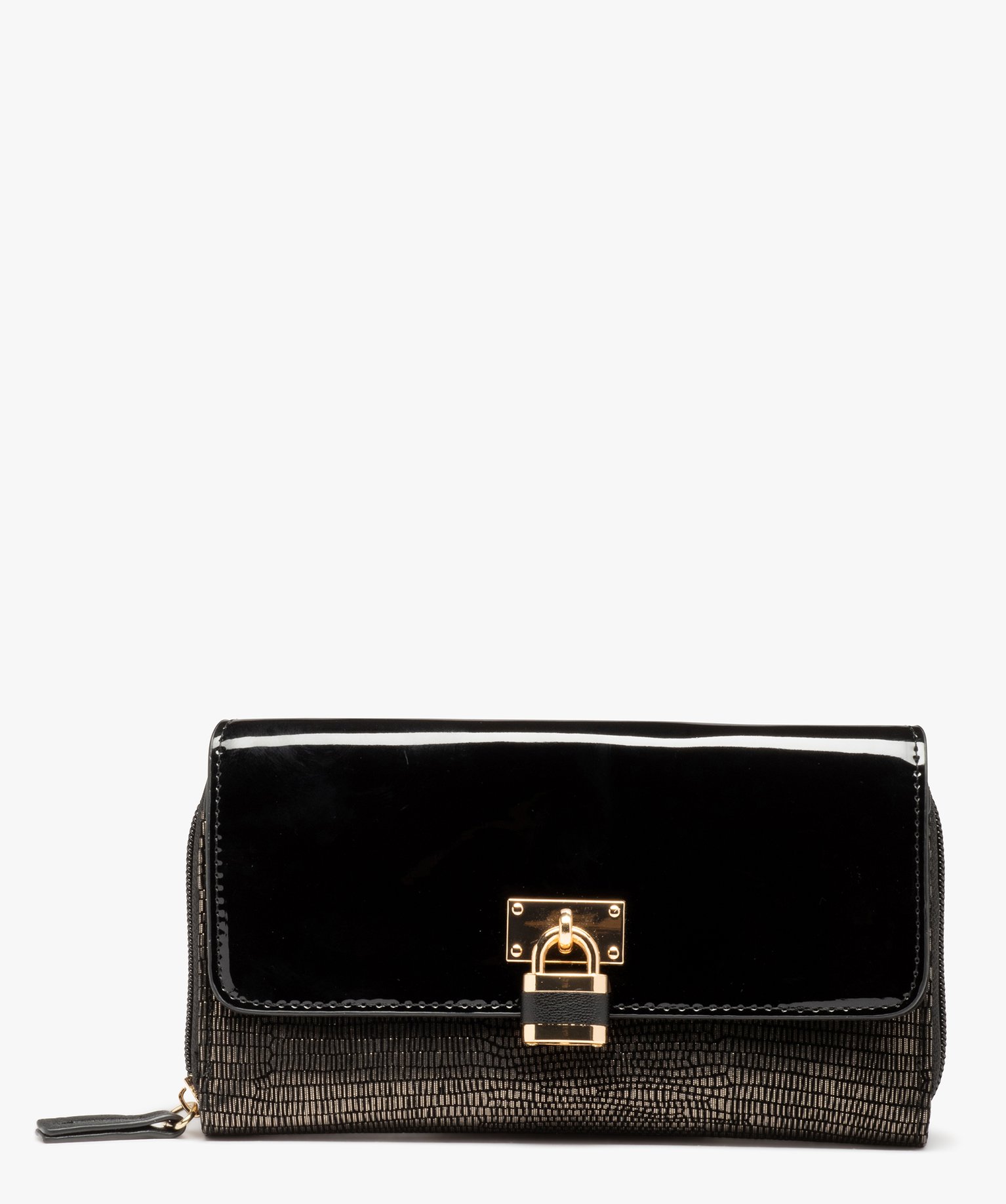 portefeuille femme multimatieres avec cadenas fantaisie noir porte-monnaie et portefeuilles