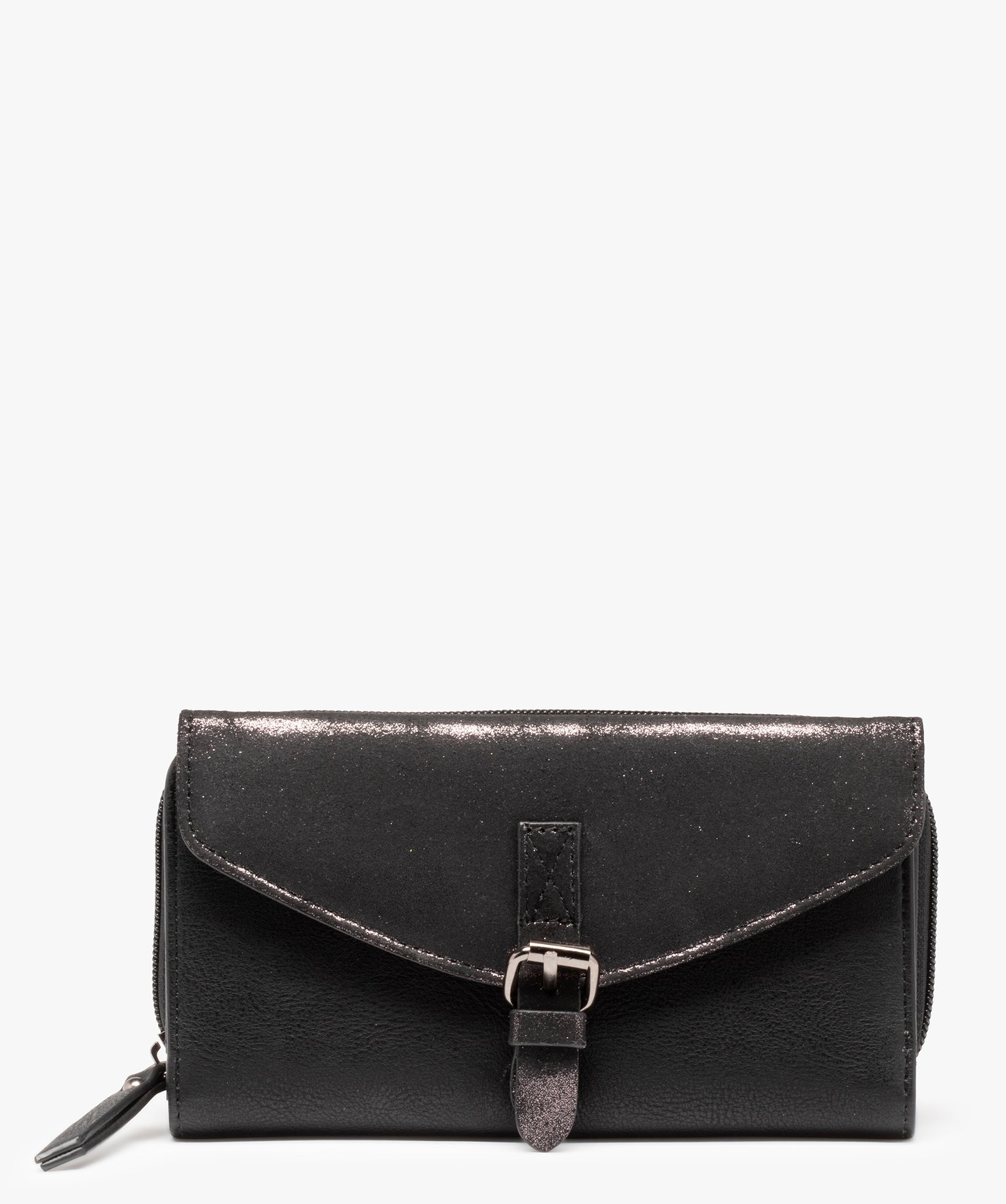portefeuille femme avec rabat paillete et zip noir porte-monnaie et portefeuilles