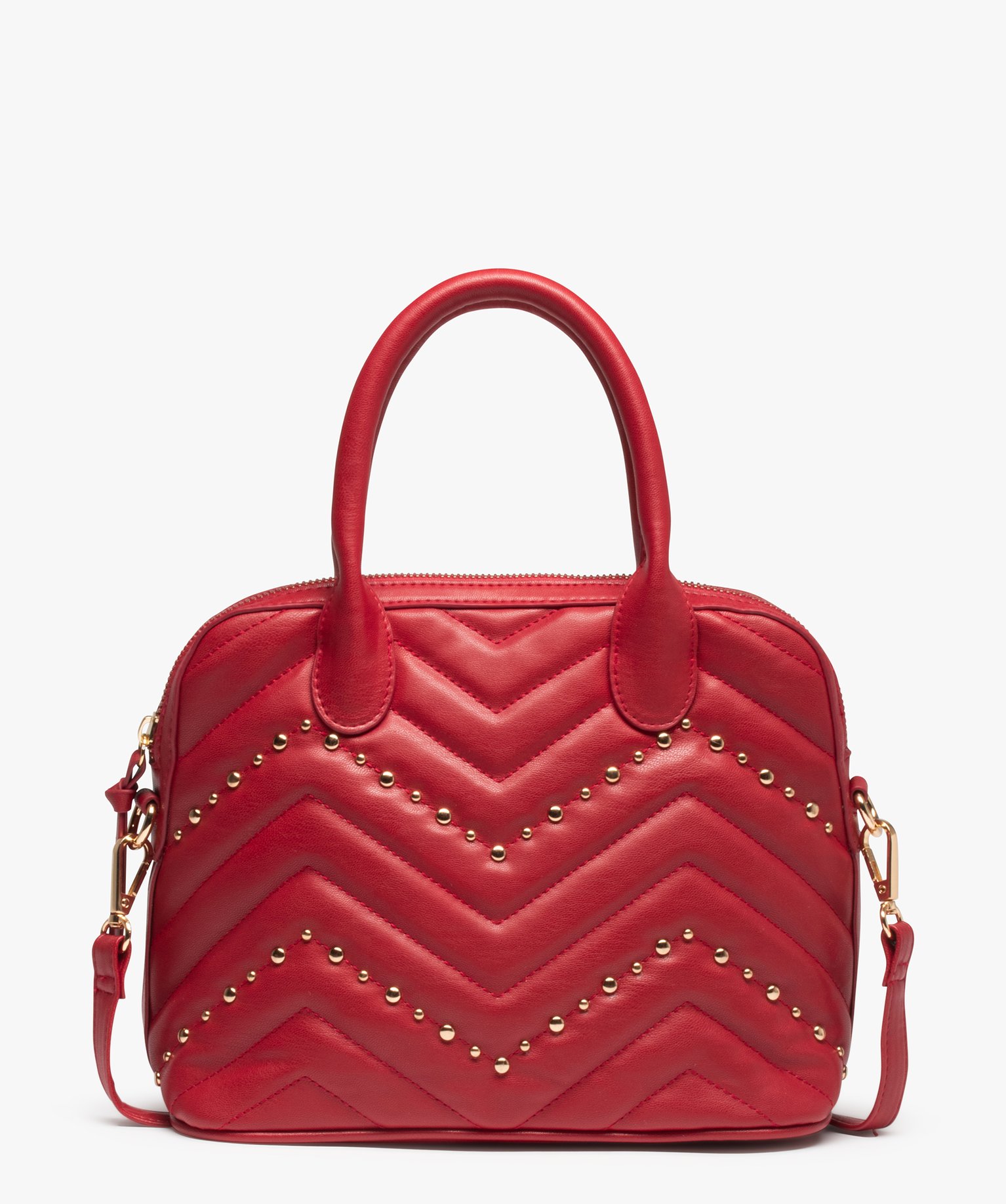 sac femme avec devant matelasse et clous metalliques rouge sacs a main