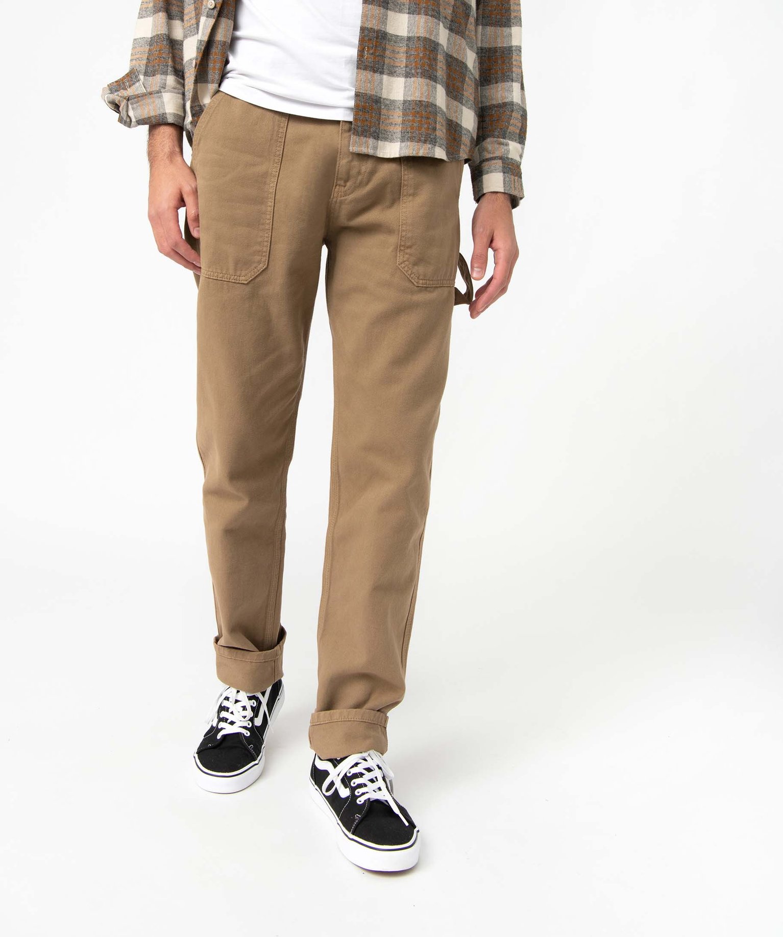 pantalon homme coupe regular avec larges poches plaquees brun pantalons de costume