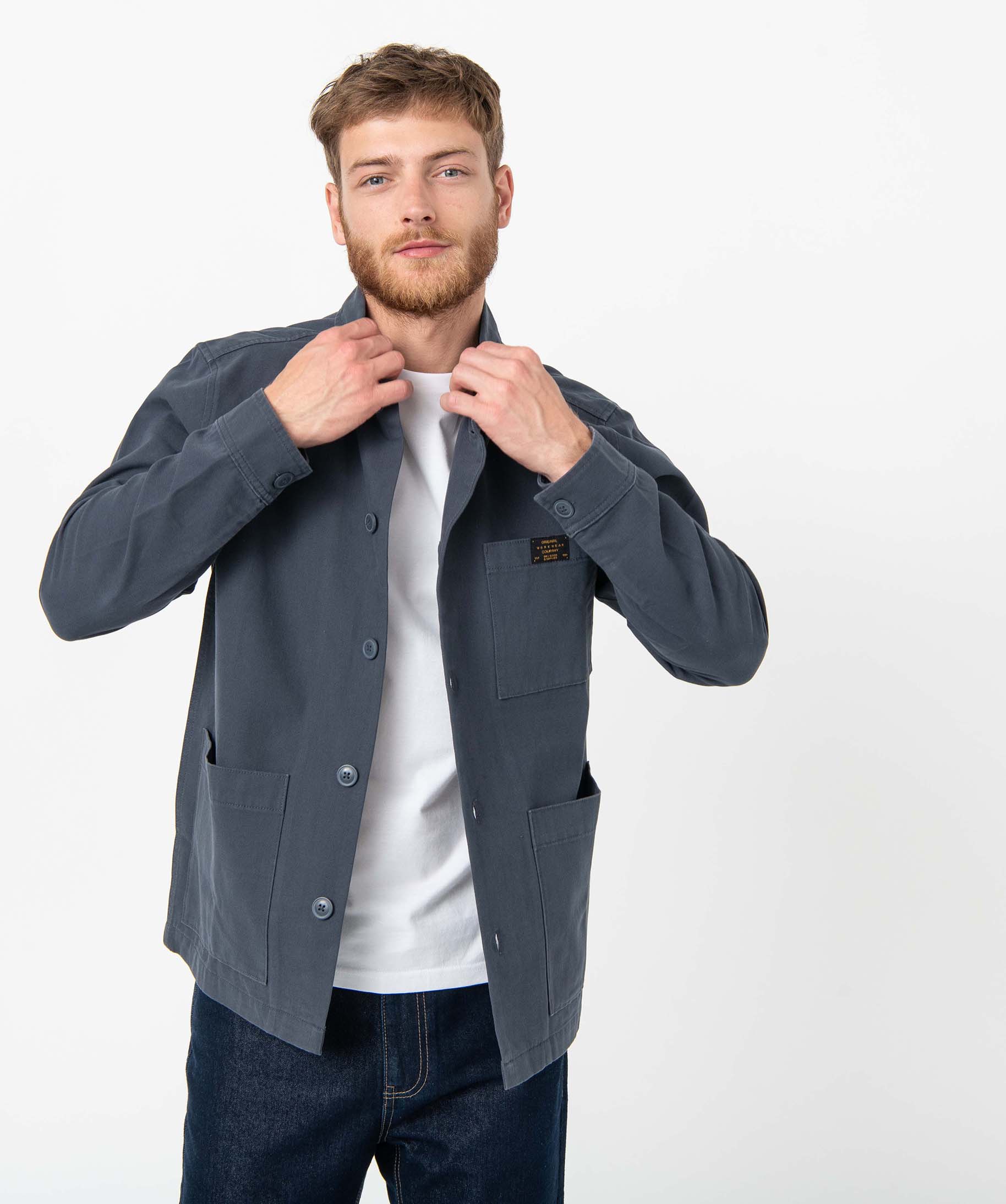 veste homme en coton forme chemise bleu manteaux et blousons promos