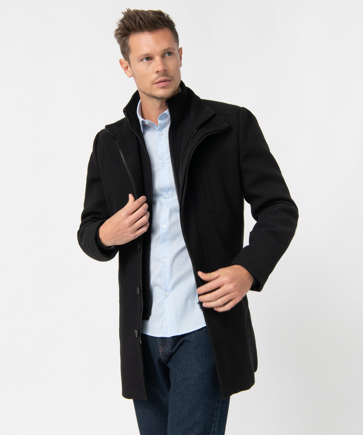 manteau homme court avec col interieur amovible noir
