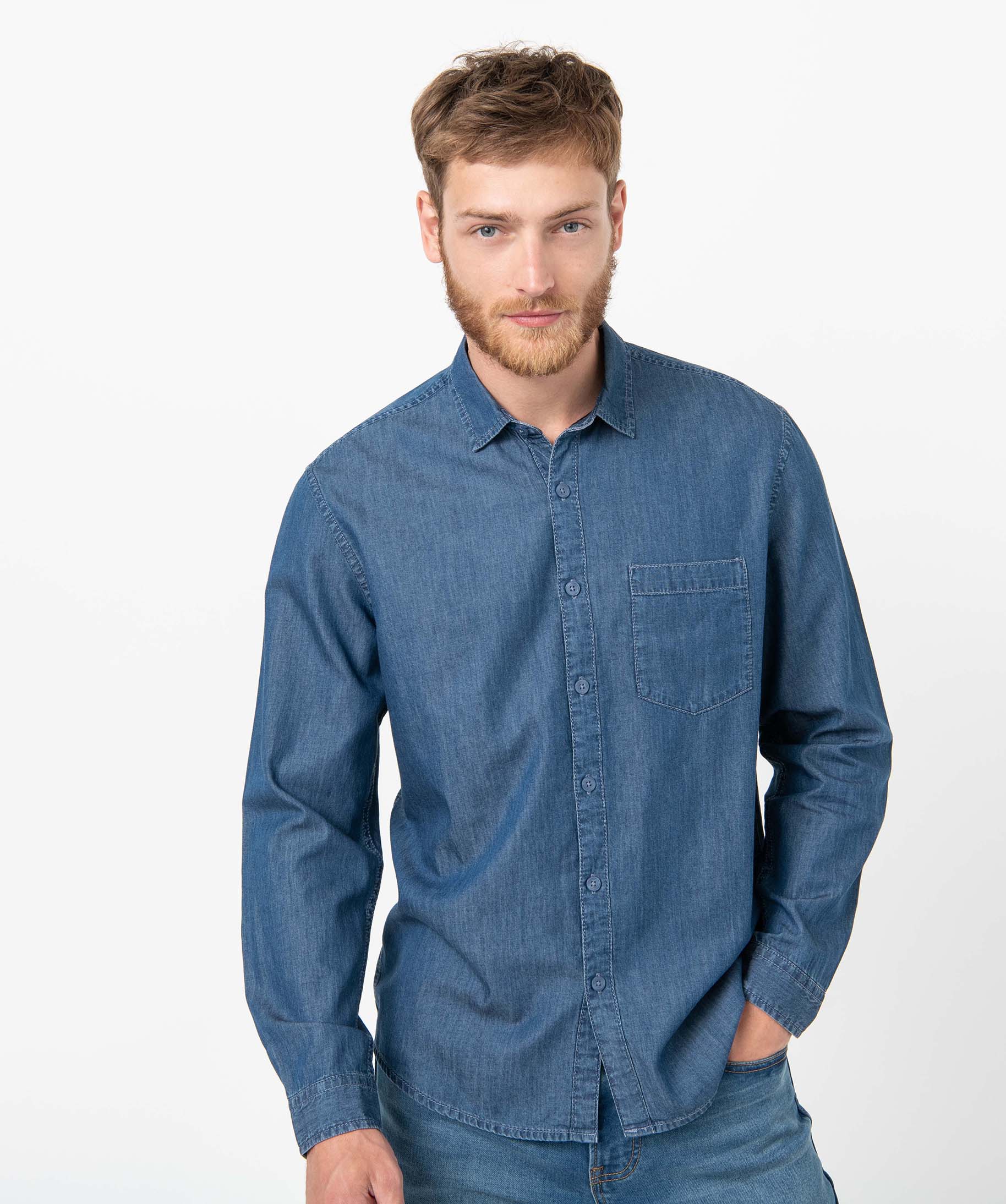 chemise homme en coton fin aspect jean bleu chemise manches longues