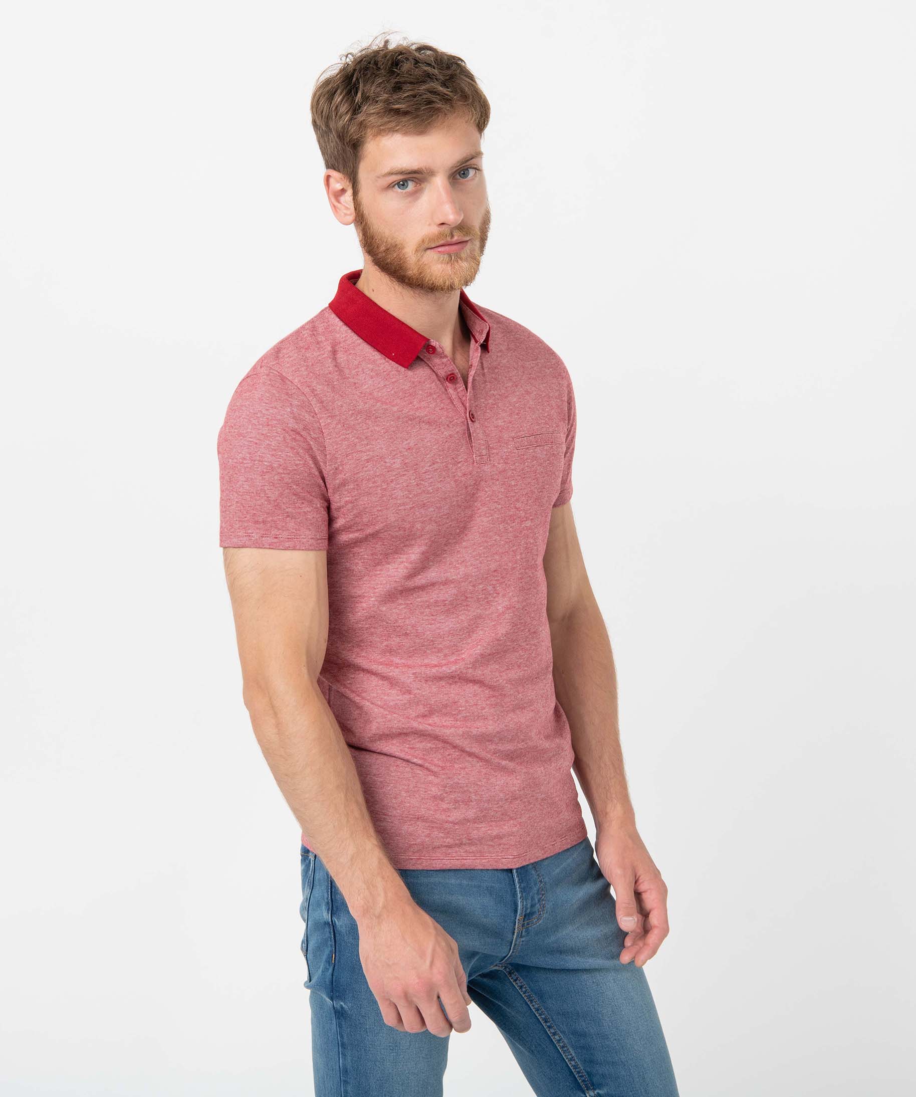 polo homme a fines rayures et manches courtes rouge polos