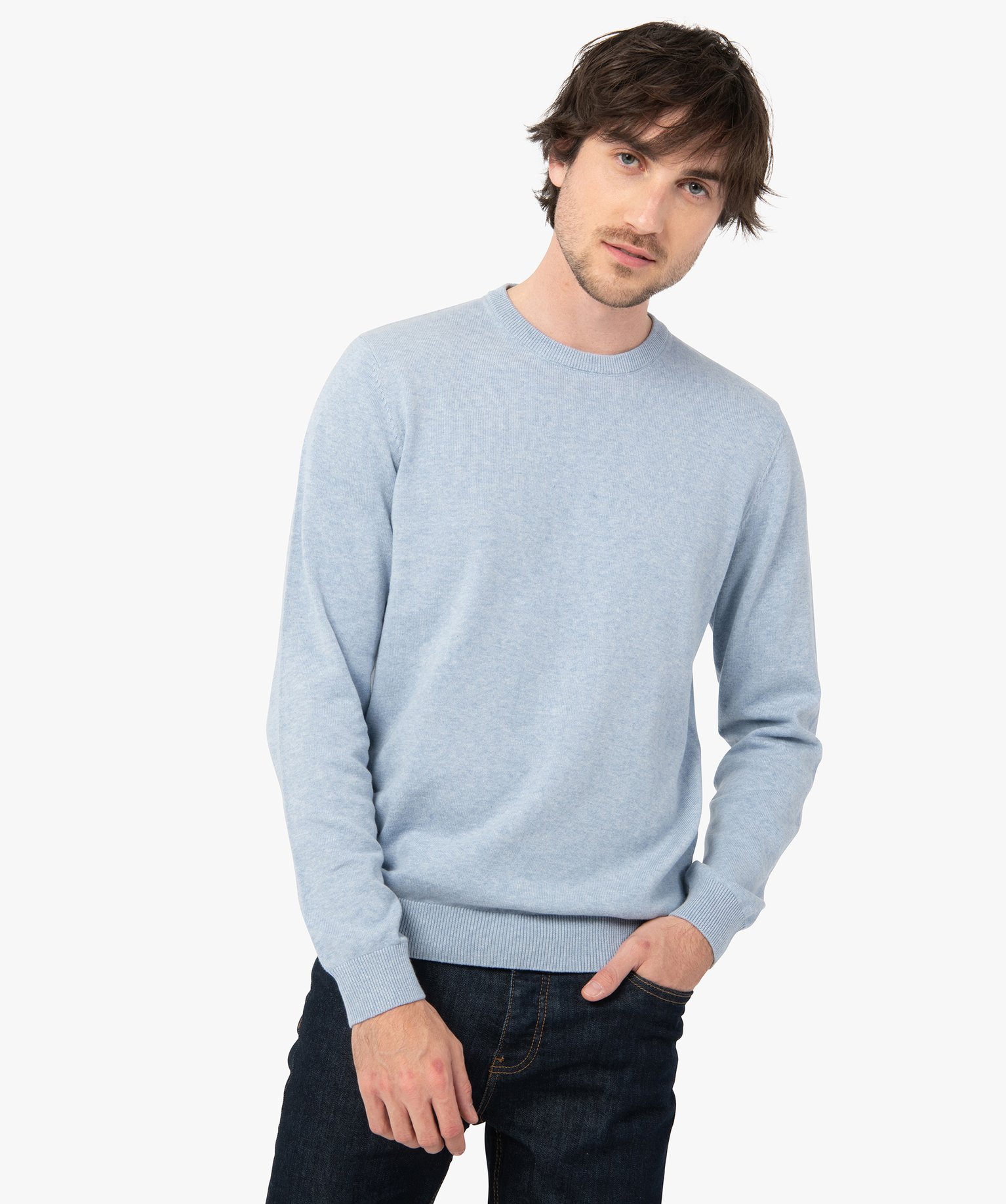 pull homme a col rond en coton bleu pulls homme