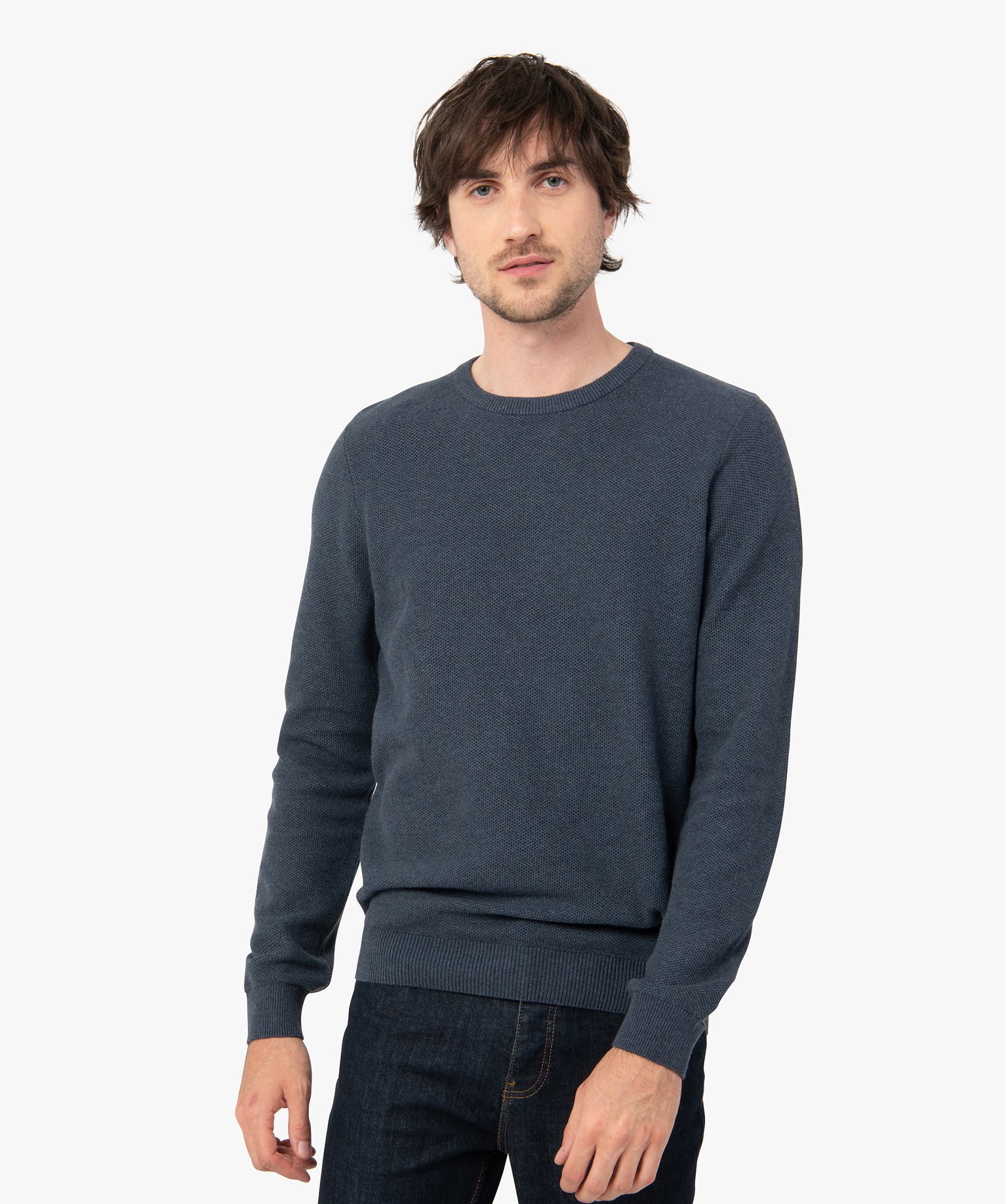 pull homme uni en maille fantaisie bleu pulls homme G MO