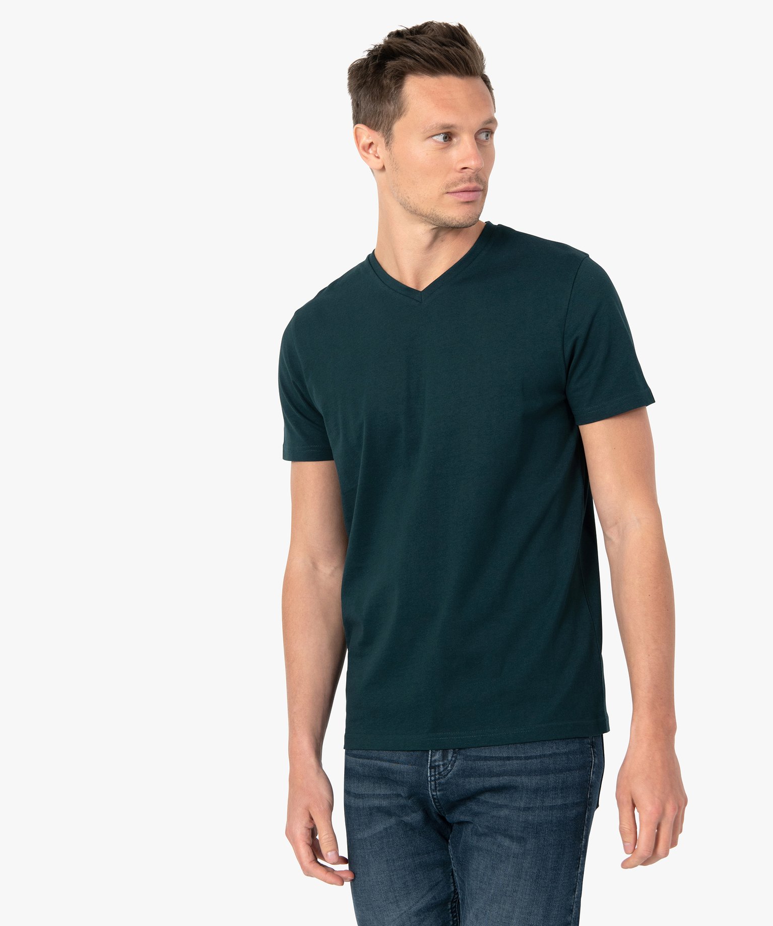 tee-shirt homme a manches courtes et col v vert tee-shirts