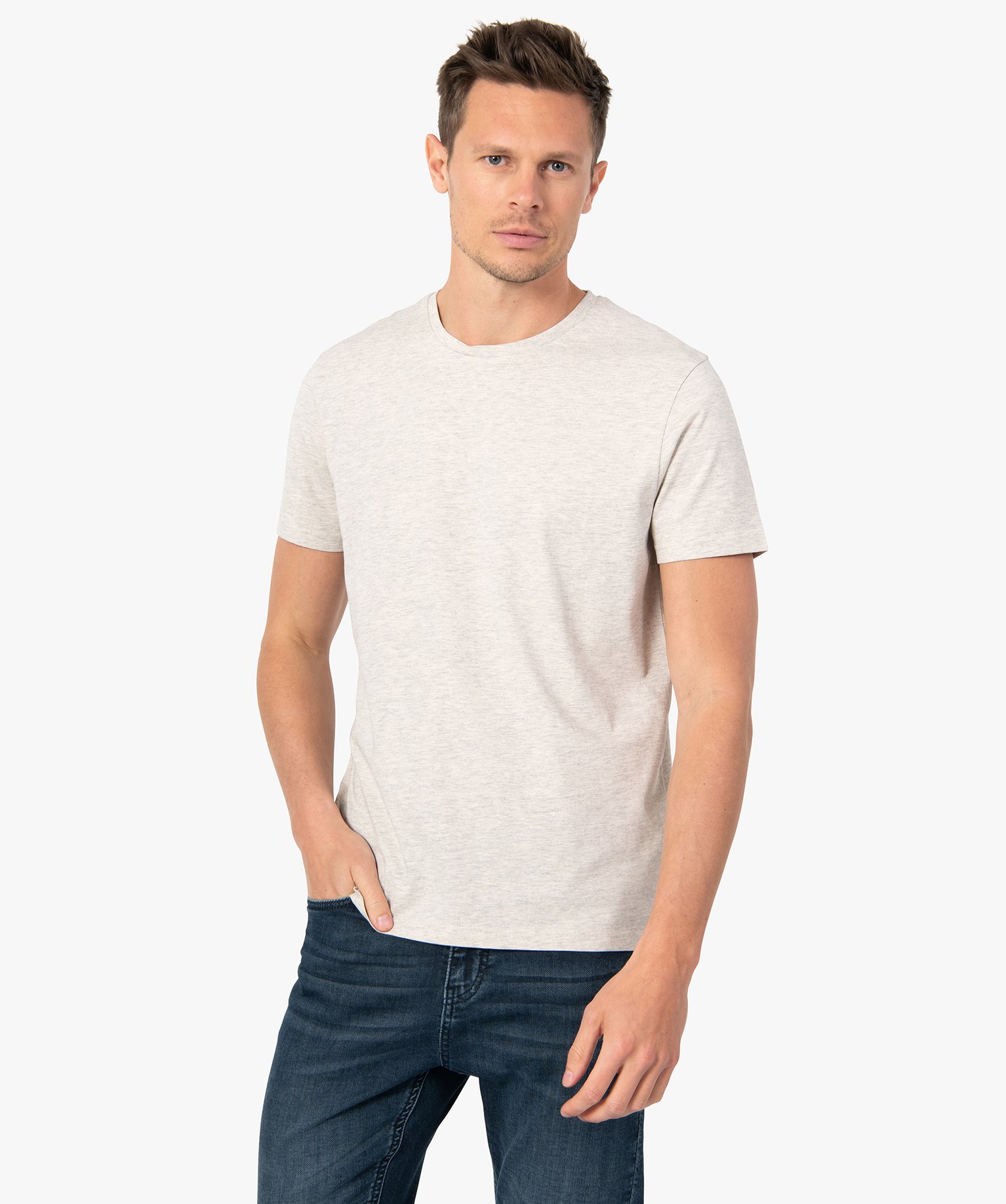 tee-shirt homme a manches courtes et col rond beige tee-shirts