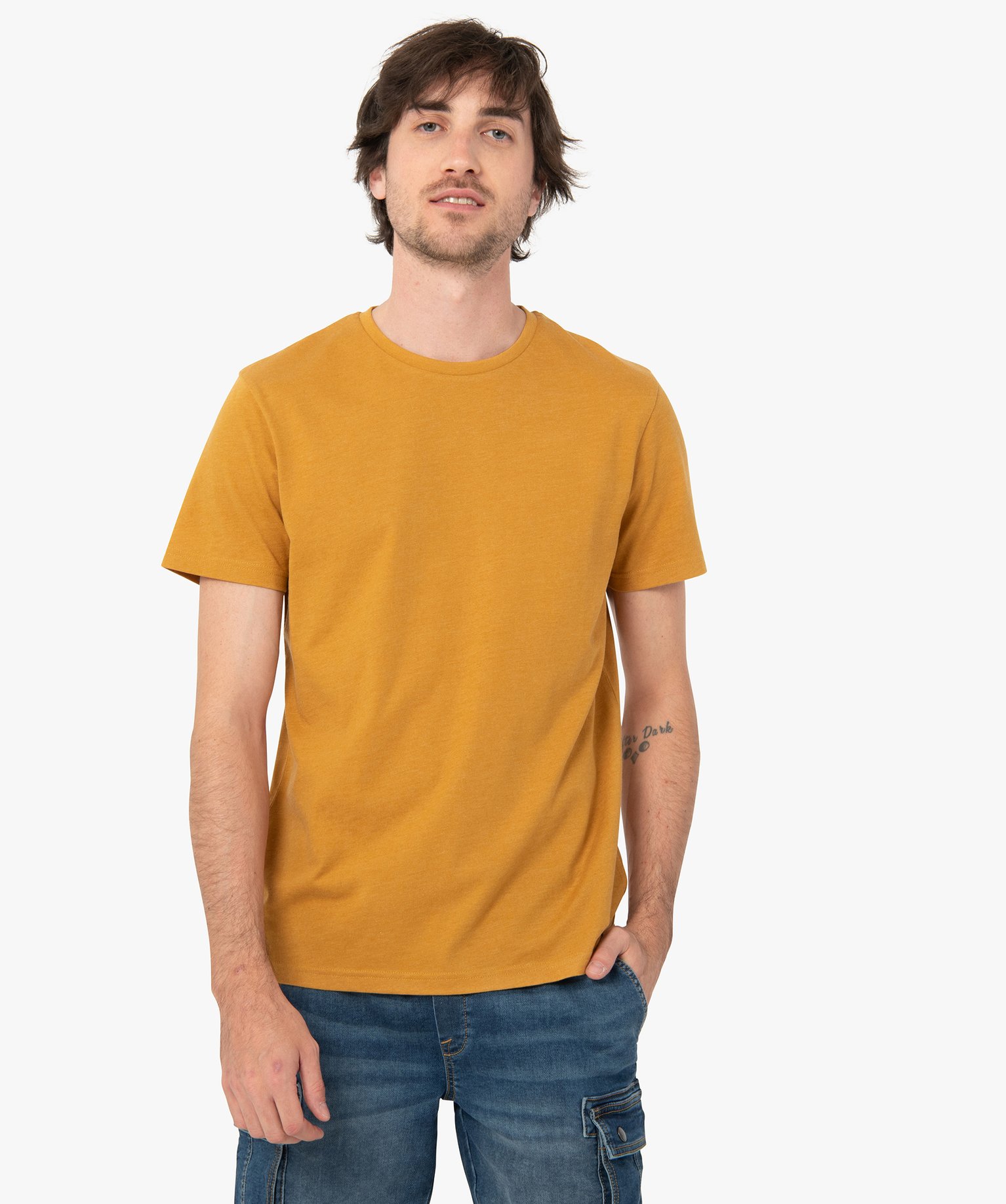 tee-shirt homme a manches courtes et col rond jaune tee-shirts