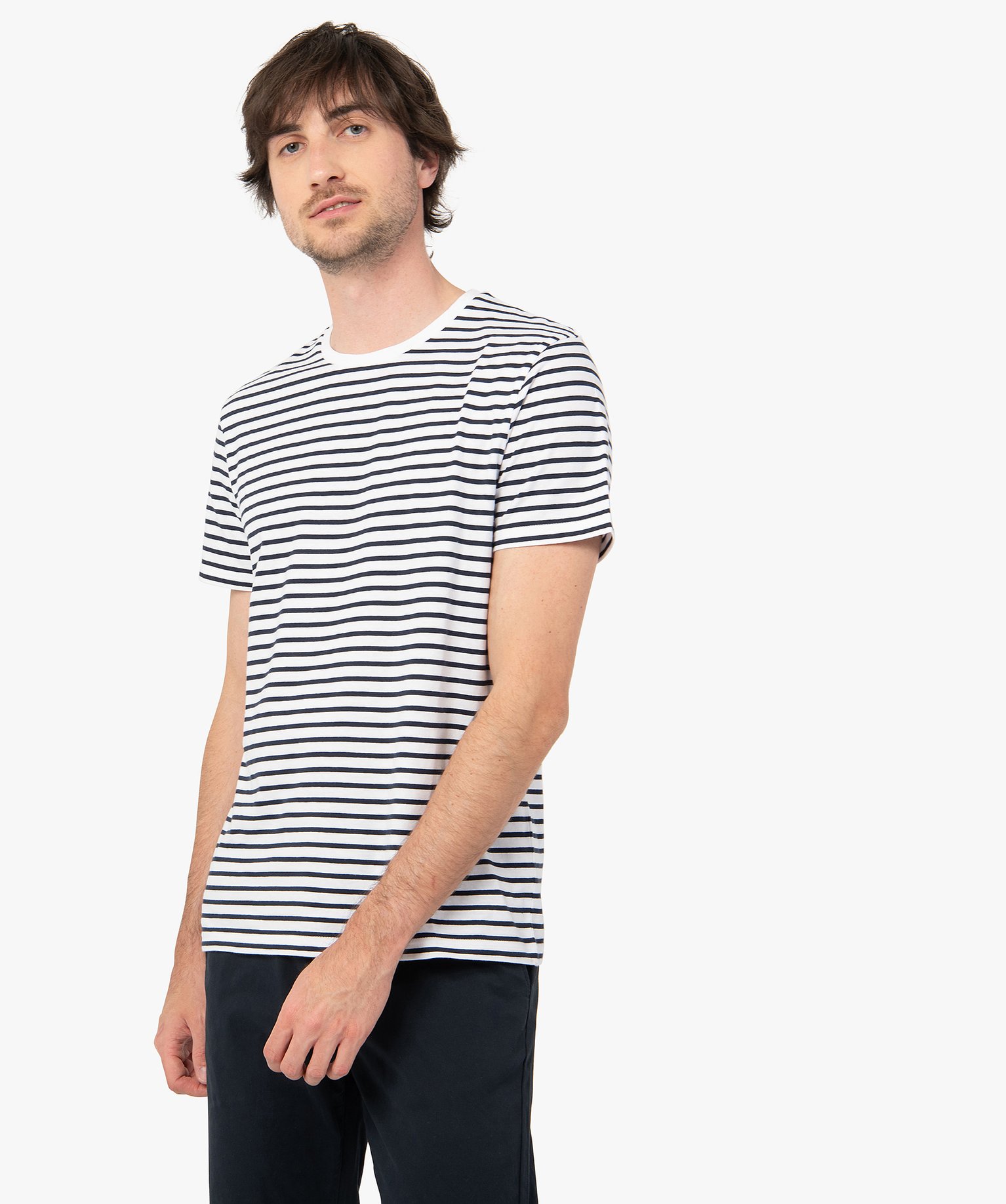 tee-shirt homme a manches courtes et rayures marinieres imprime tee-shirts