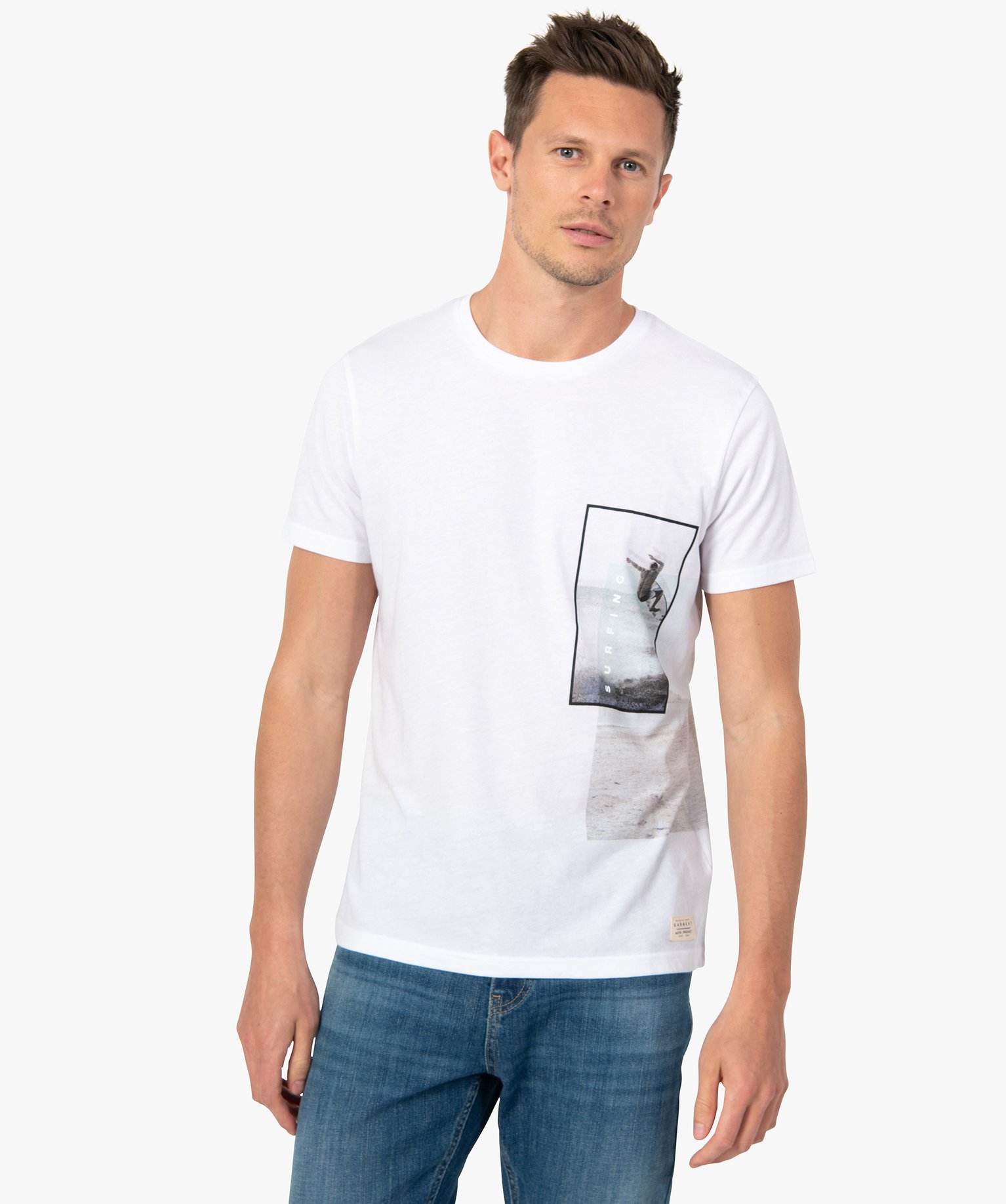 tee-shirt homme a manches courtes motif surf blanc tee-shirts