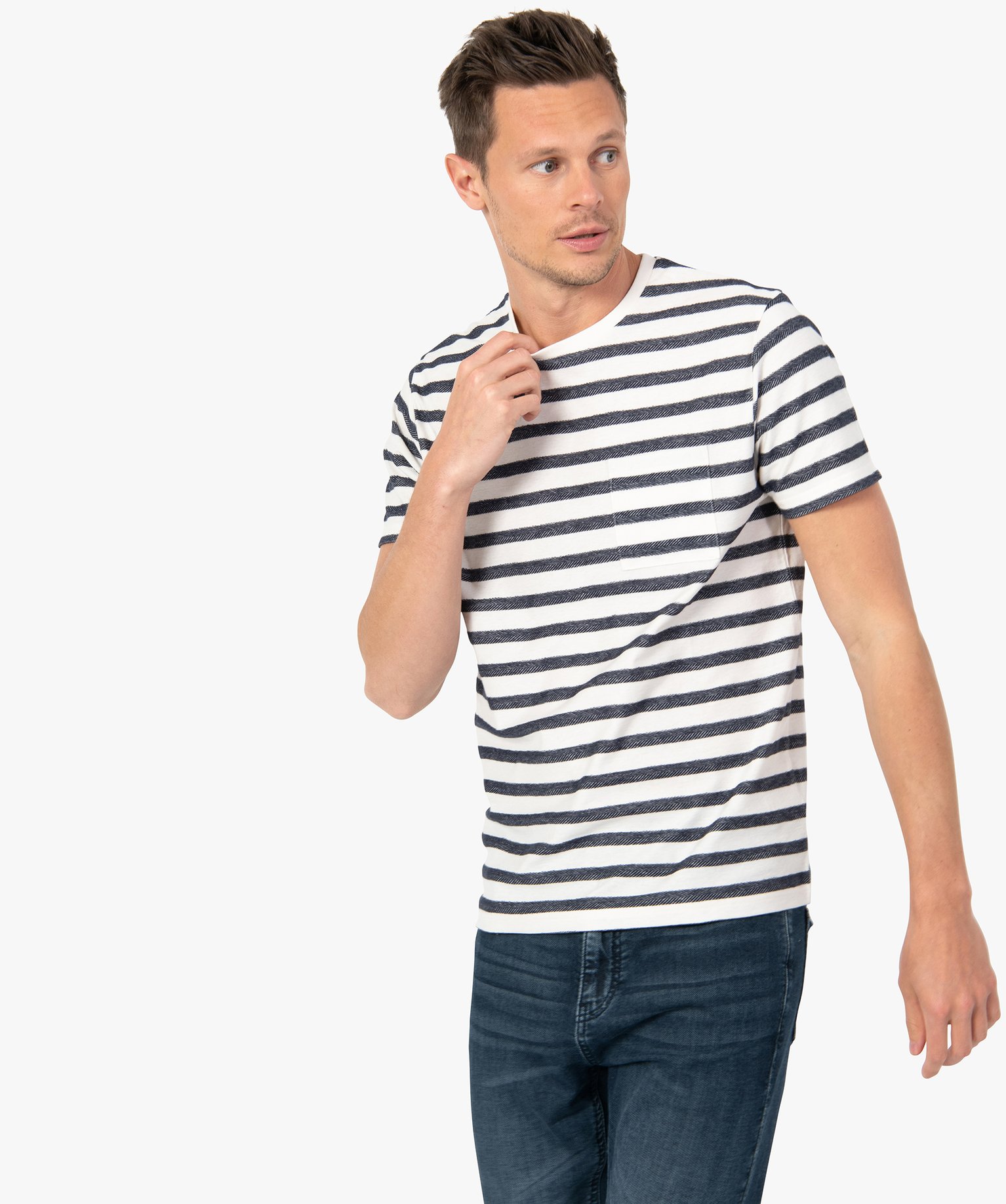 tee-shirt homme a manches courtes uni a rayures chevrons imprime tee-shirts