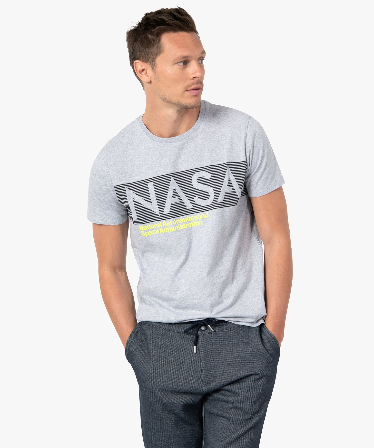 tee-shirt homme avec inscription fluo - nasa gris tee-shirts