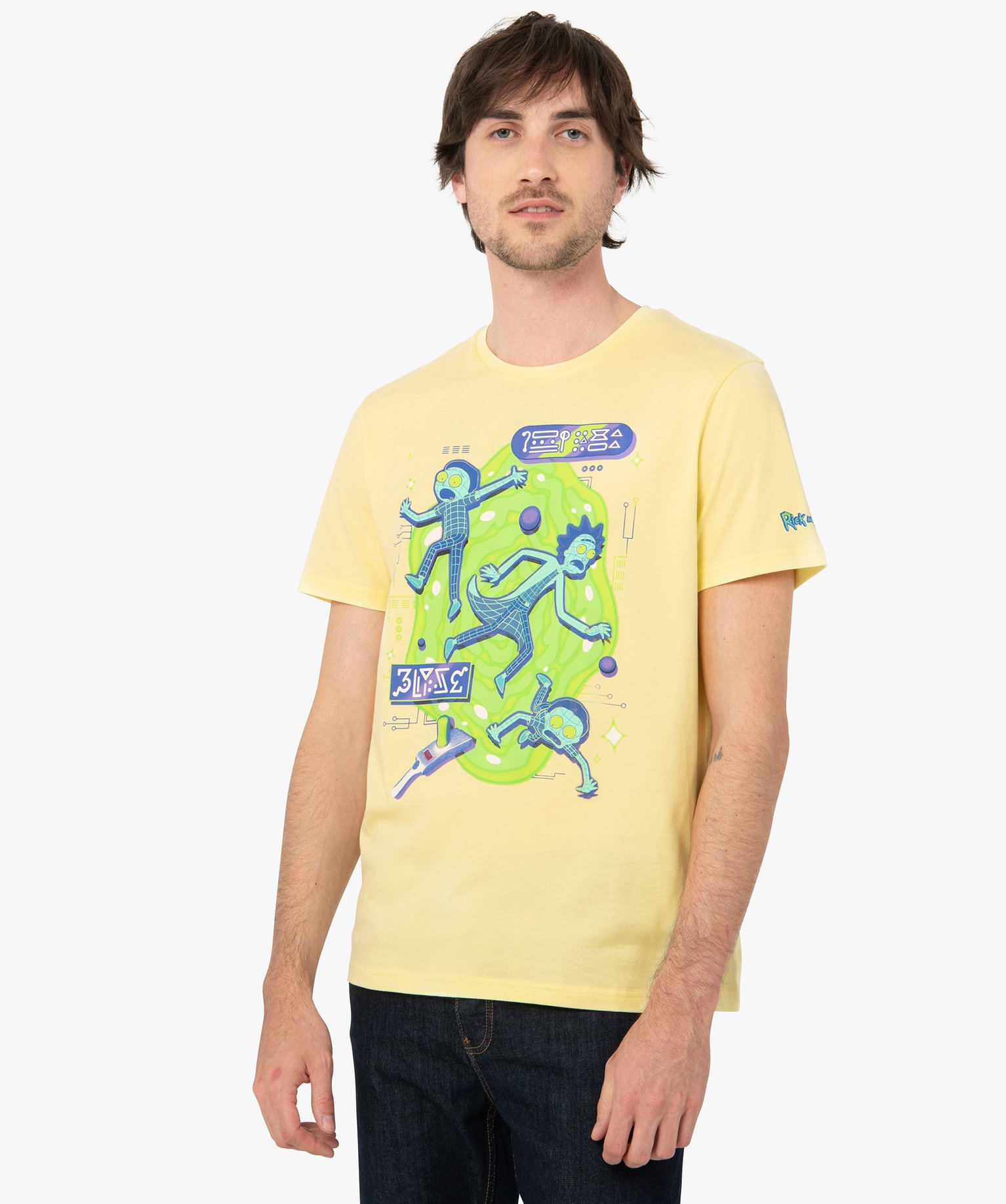 tee-shirt homme a manches courtes motif xxl - rick and morty jaune tee-shirts