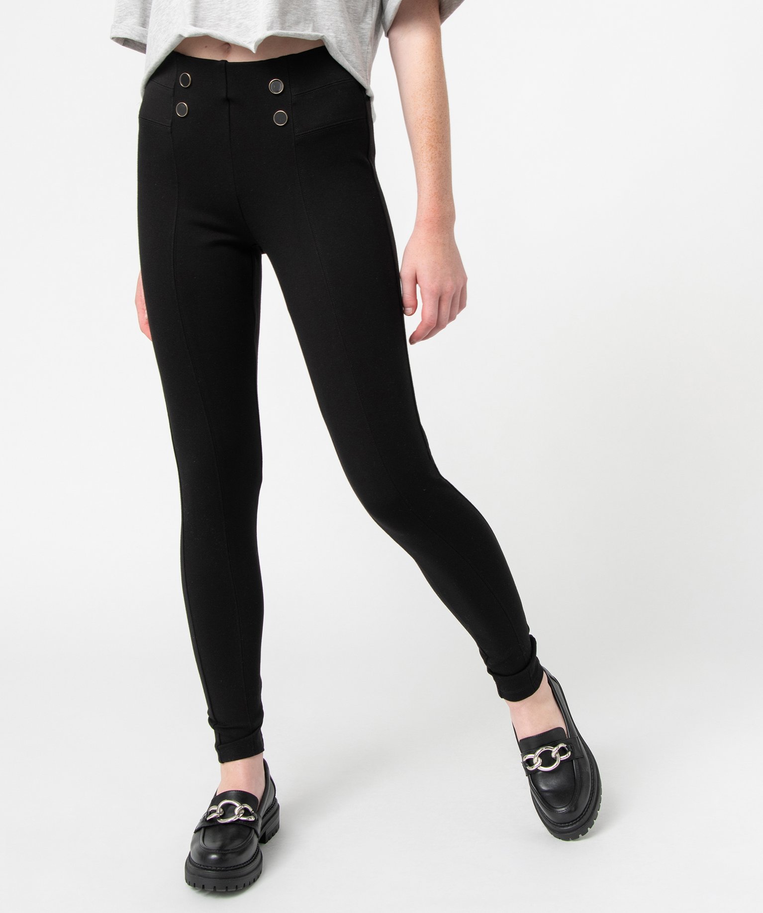 Grossiste Leggings Pantalons Femme Bouton Détaillé Noir - 3480