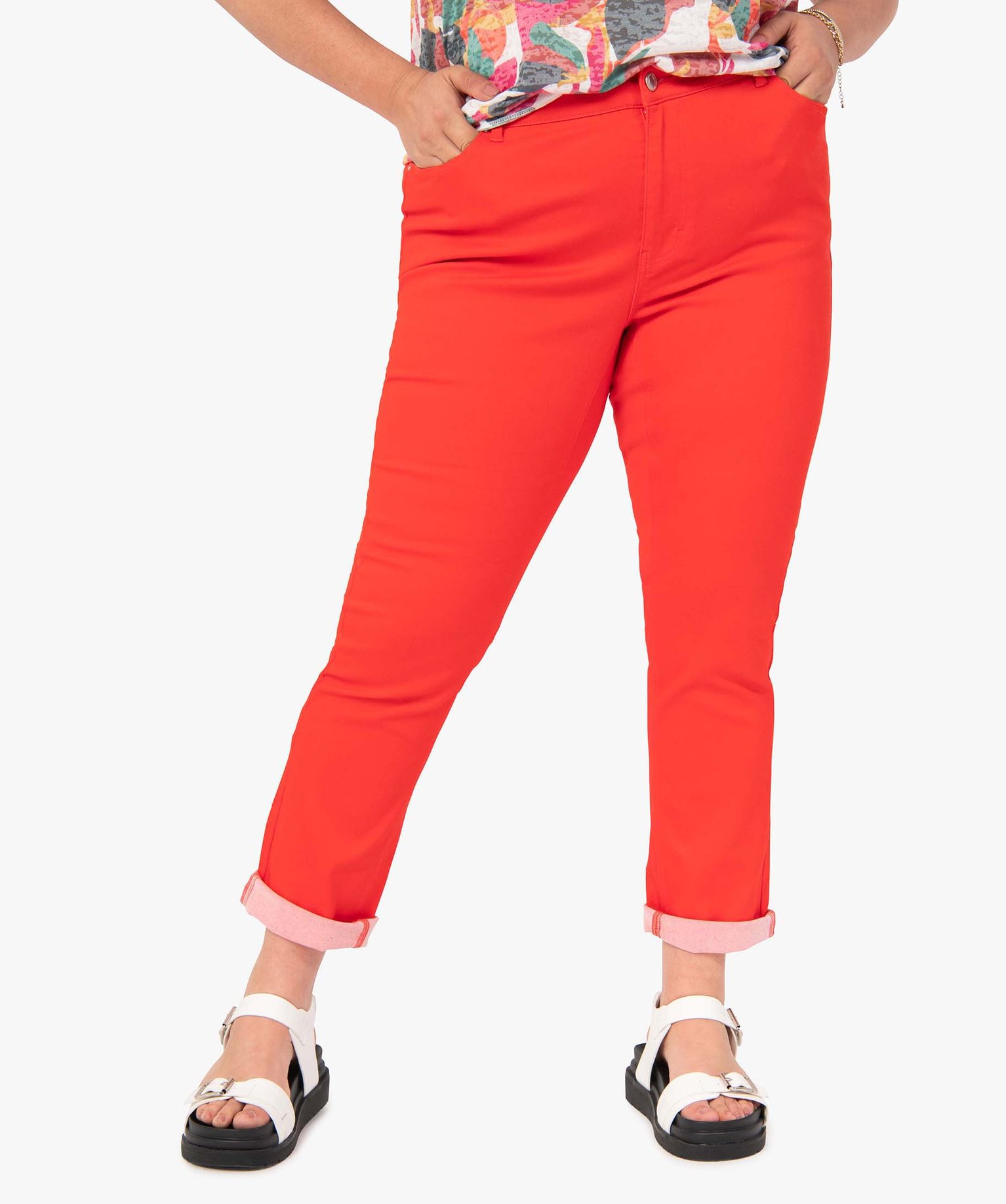 pantalon femme grande taille en coton stretch coupe regular rouge pantalons et jeans