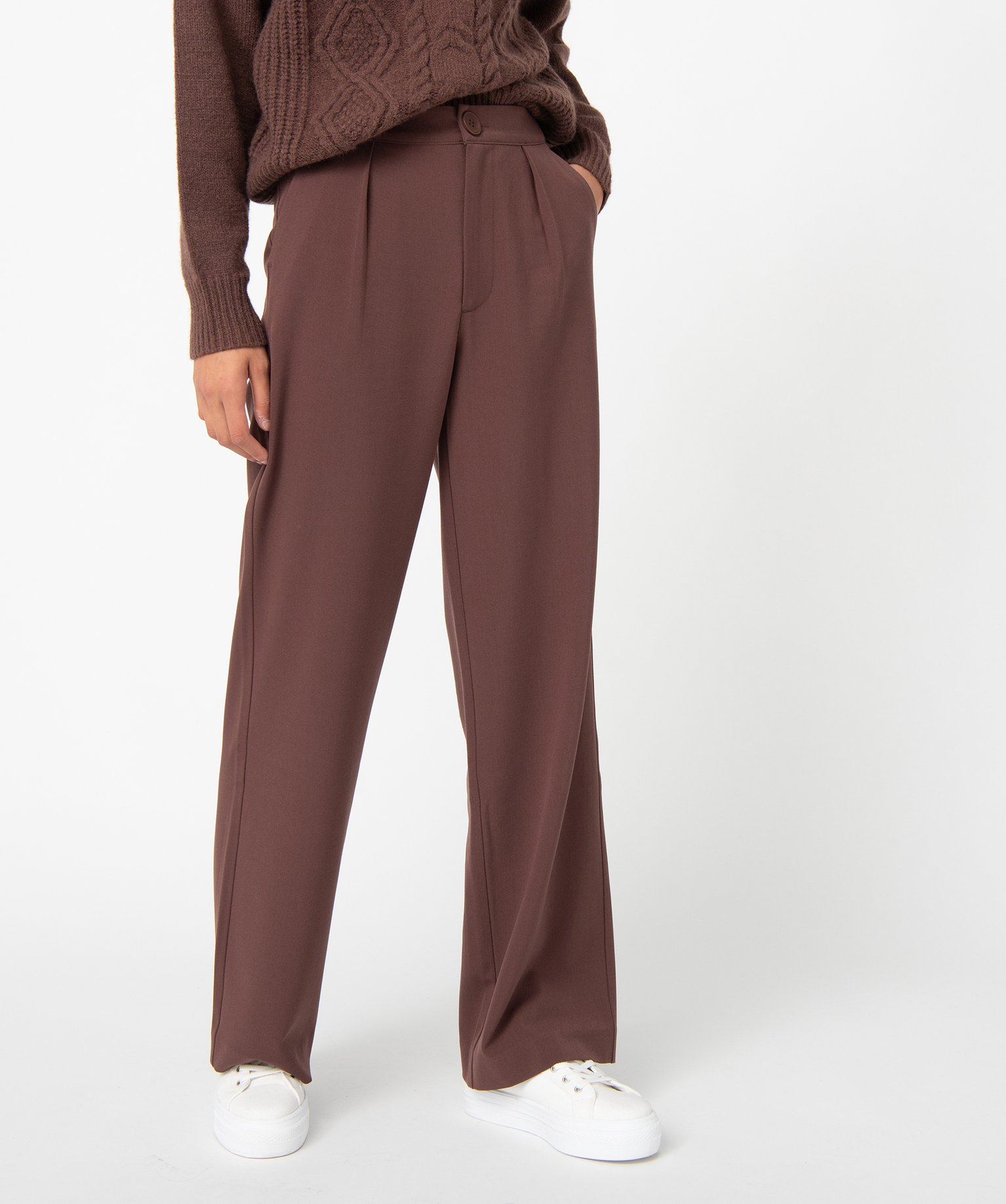 pantalon femme en toile coupe large brun pantalons