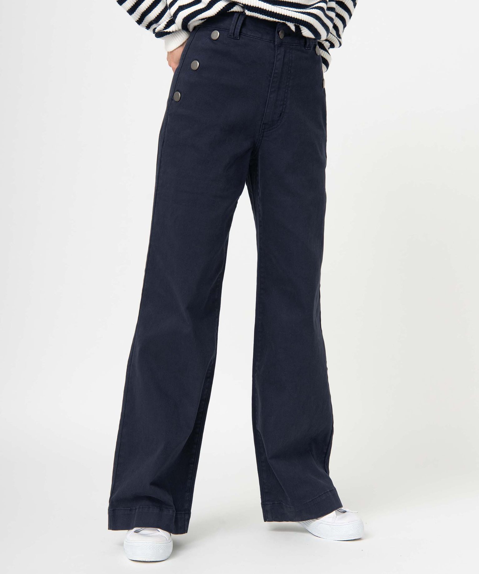 pantalon femme a pont coupe large - lulucastagnette bleu pantalons