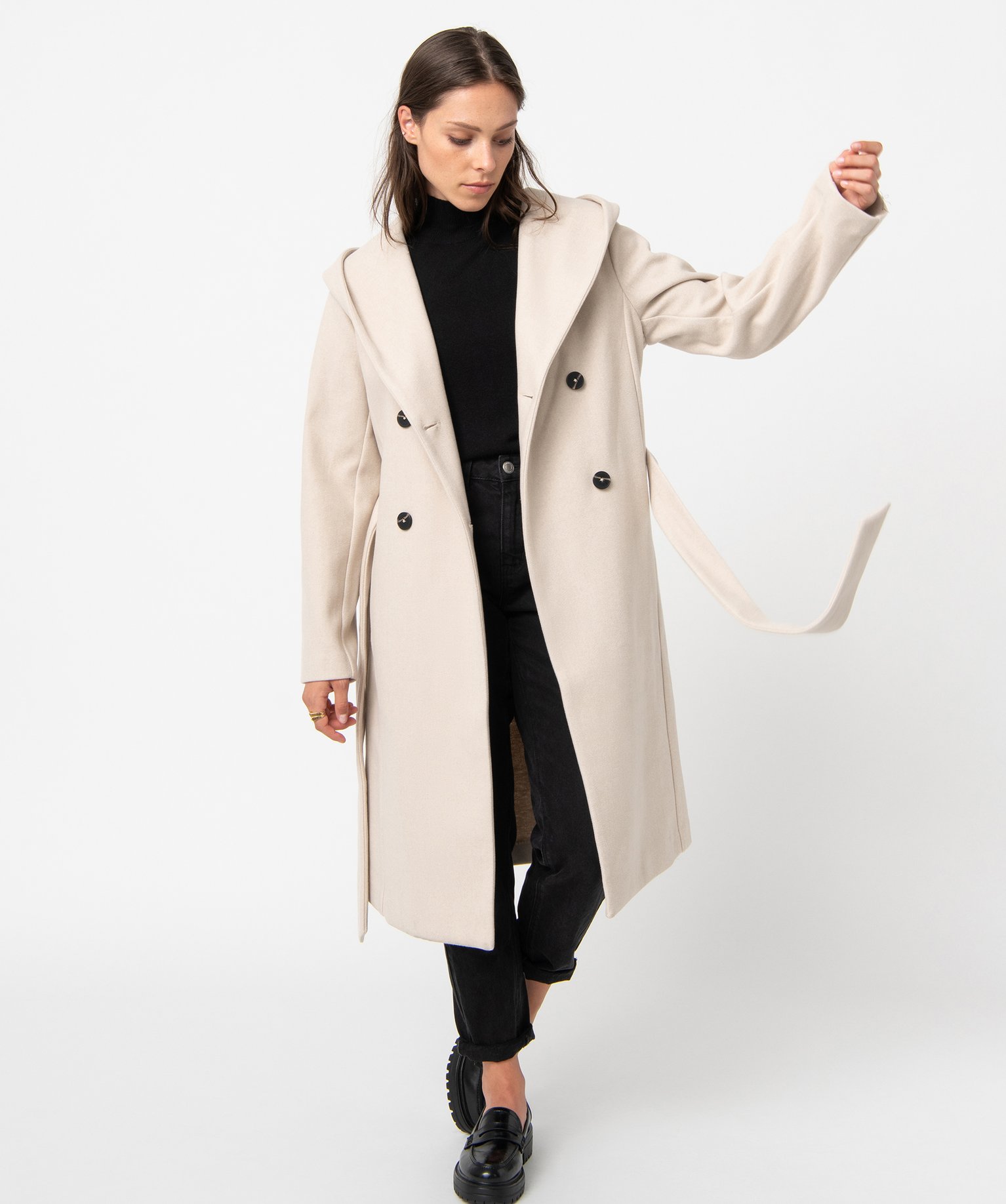 manteau beige capuche femme