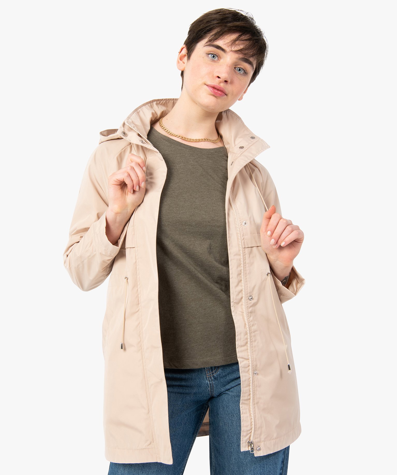 manteau parka femme beige