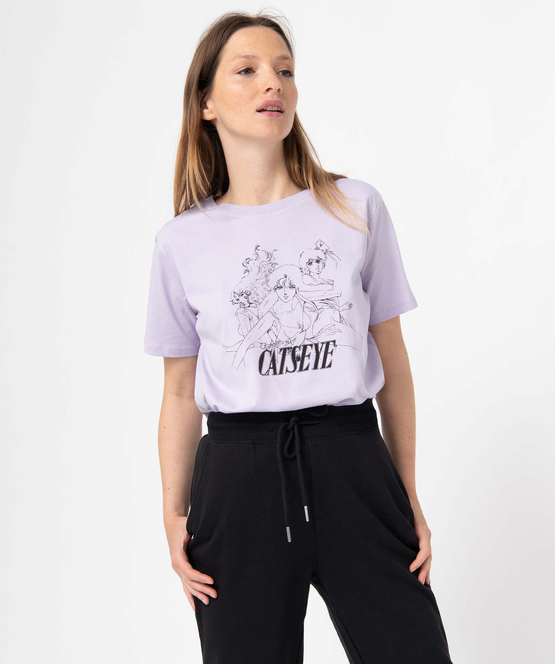 tee-shirt femme a manches courtes avec motif - cats eye violet t-shirts manches courtes