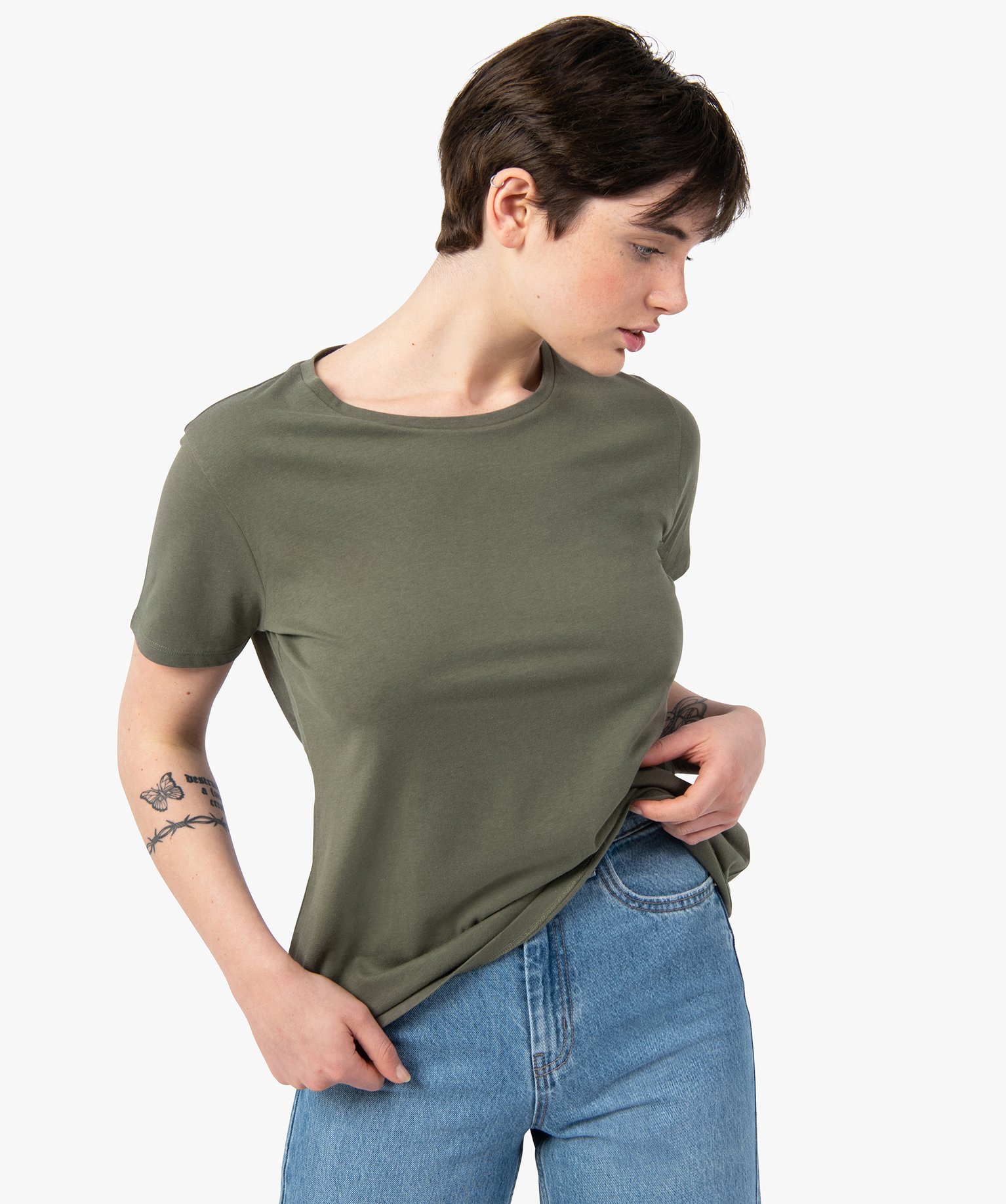 tee-shirt femme a manches courtes avec dos plus long vert t-shirts manches courtes
