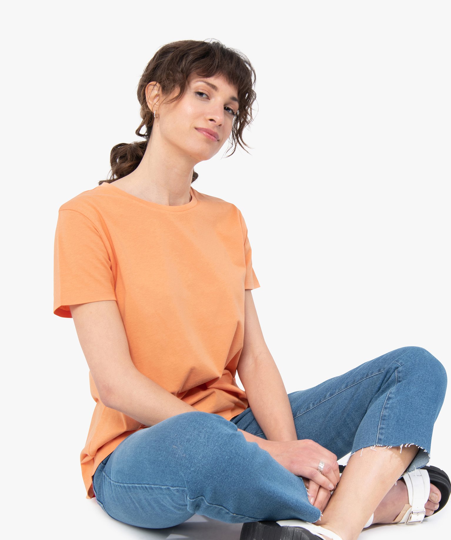 tee-shirt femme a manches courtes avec dos plus long orange t-shirts manches courtes