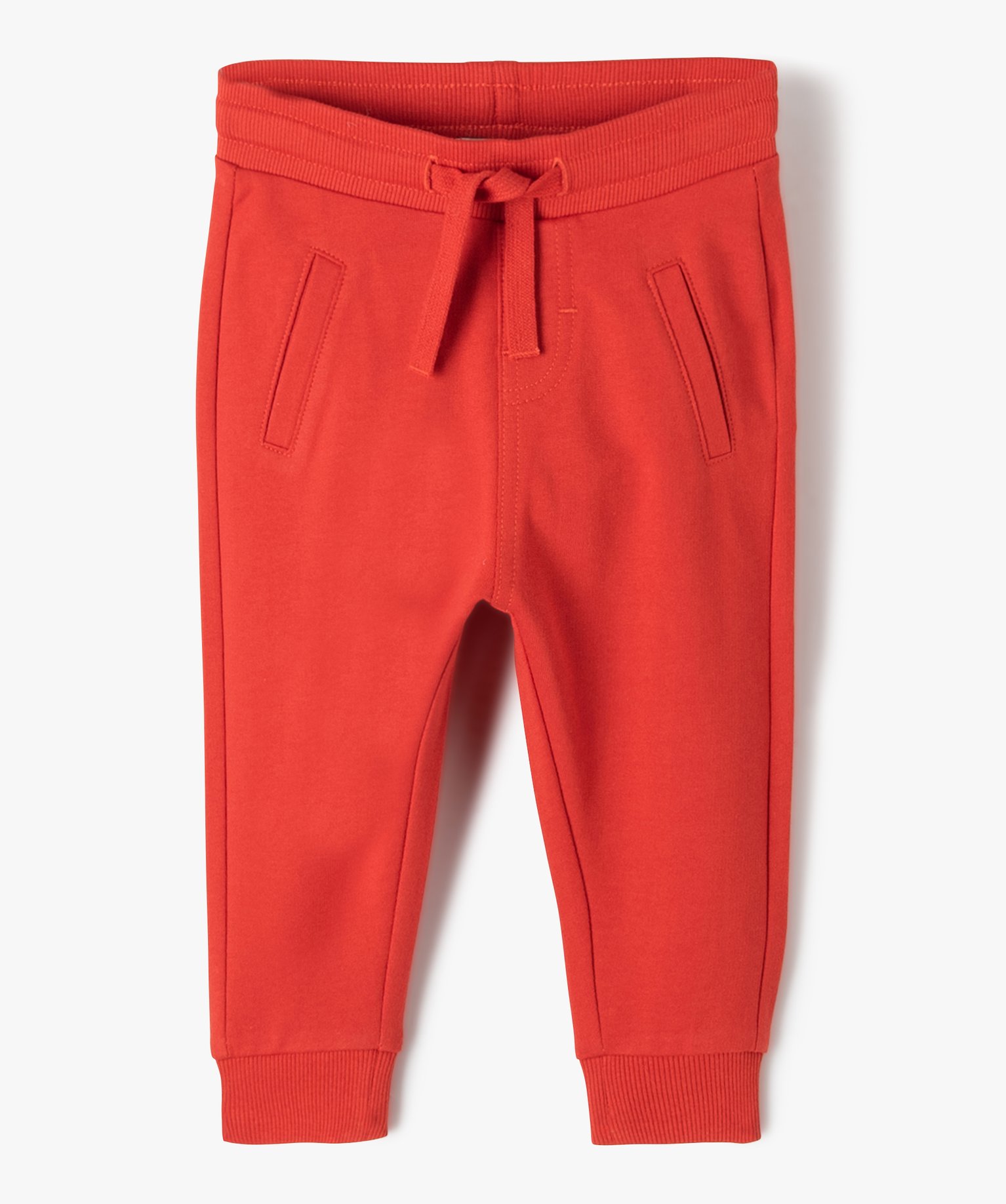 pantalon bebe garcon en maille avec ceinture bord-cote rouge