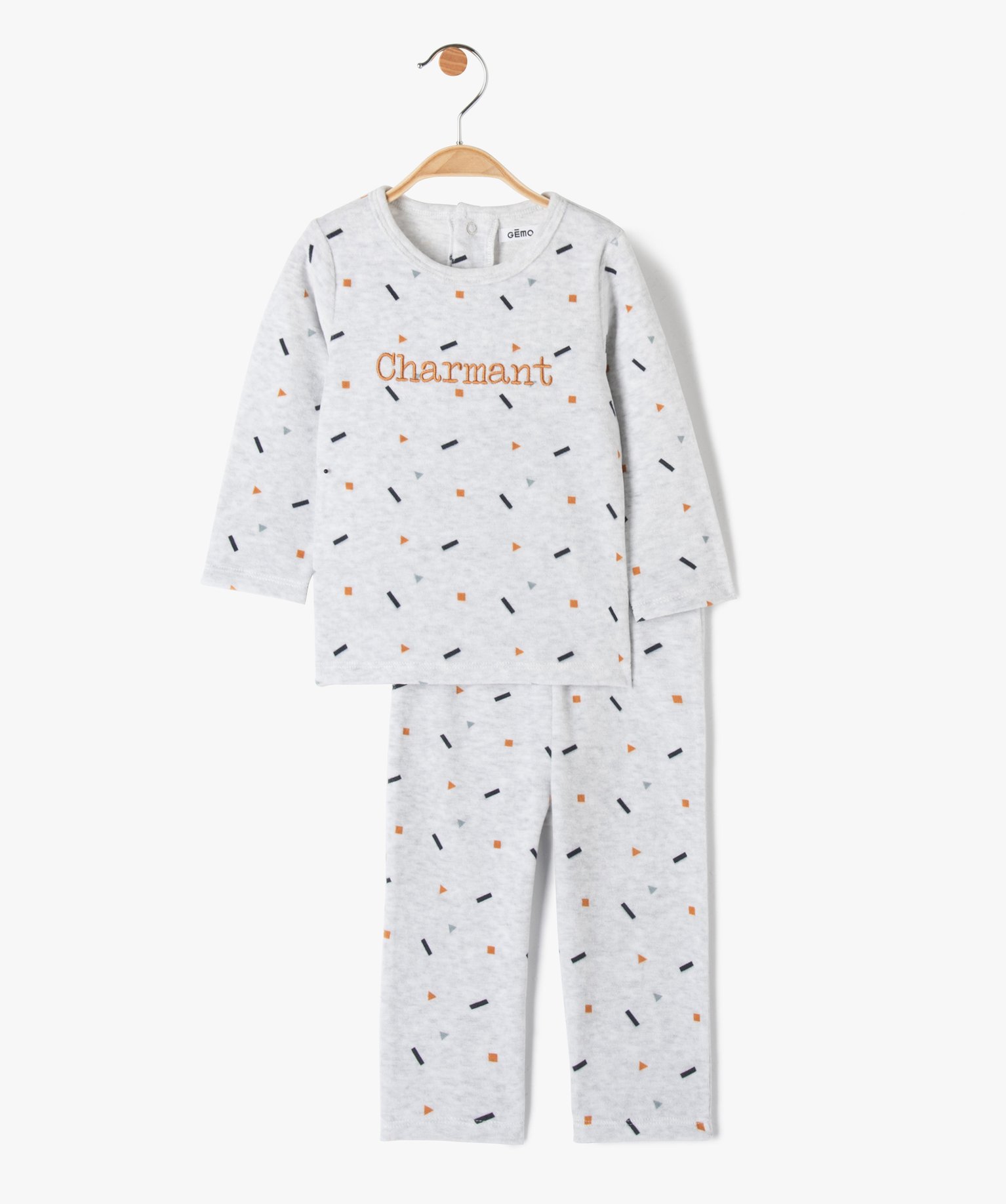 pyjama bebe 2 pieces en velours imprime et brode gris