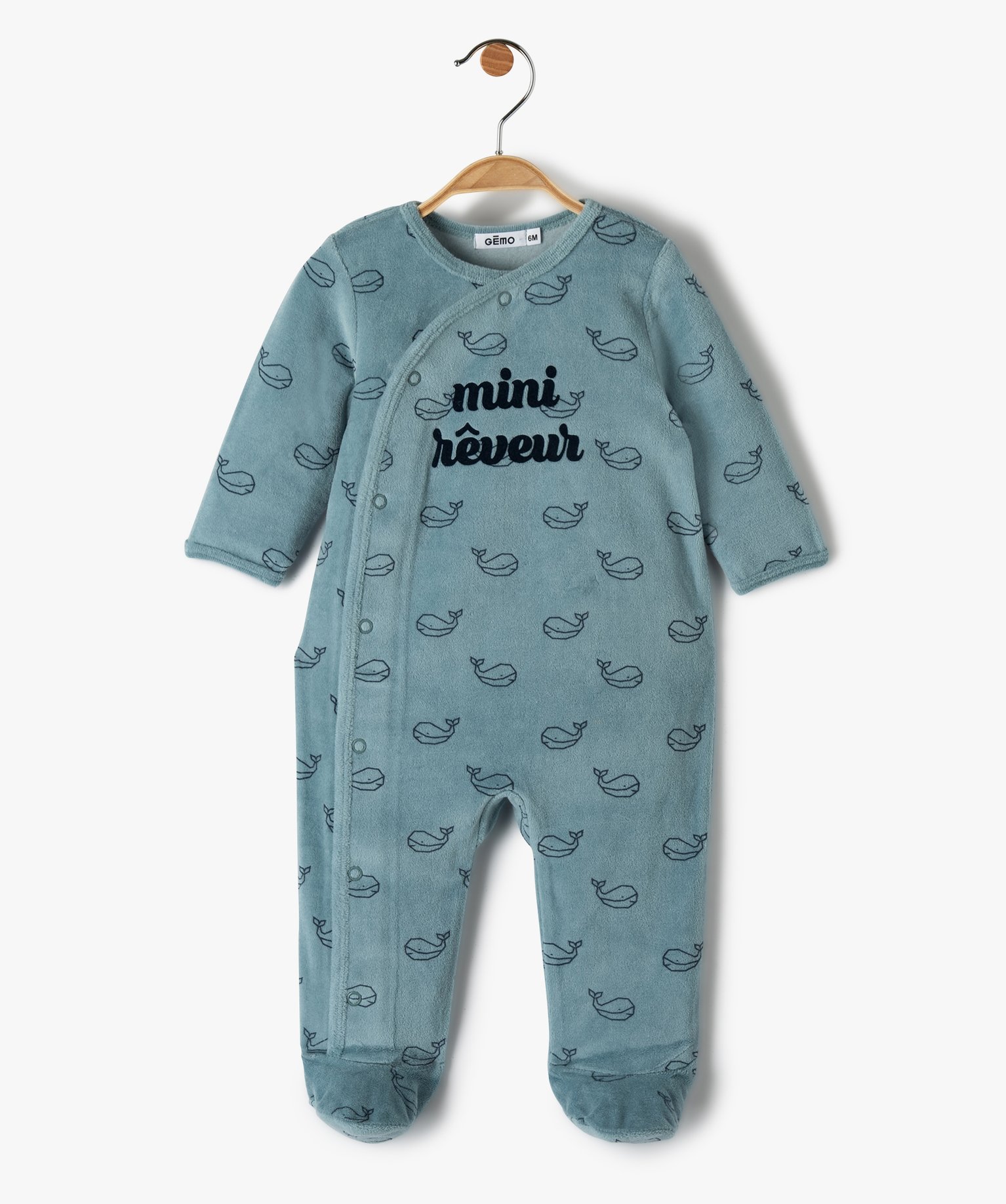 pyjama dors bien bebe garcon en velours ouverture devant vert