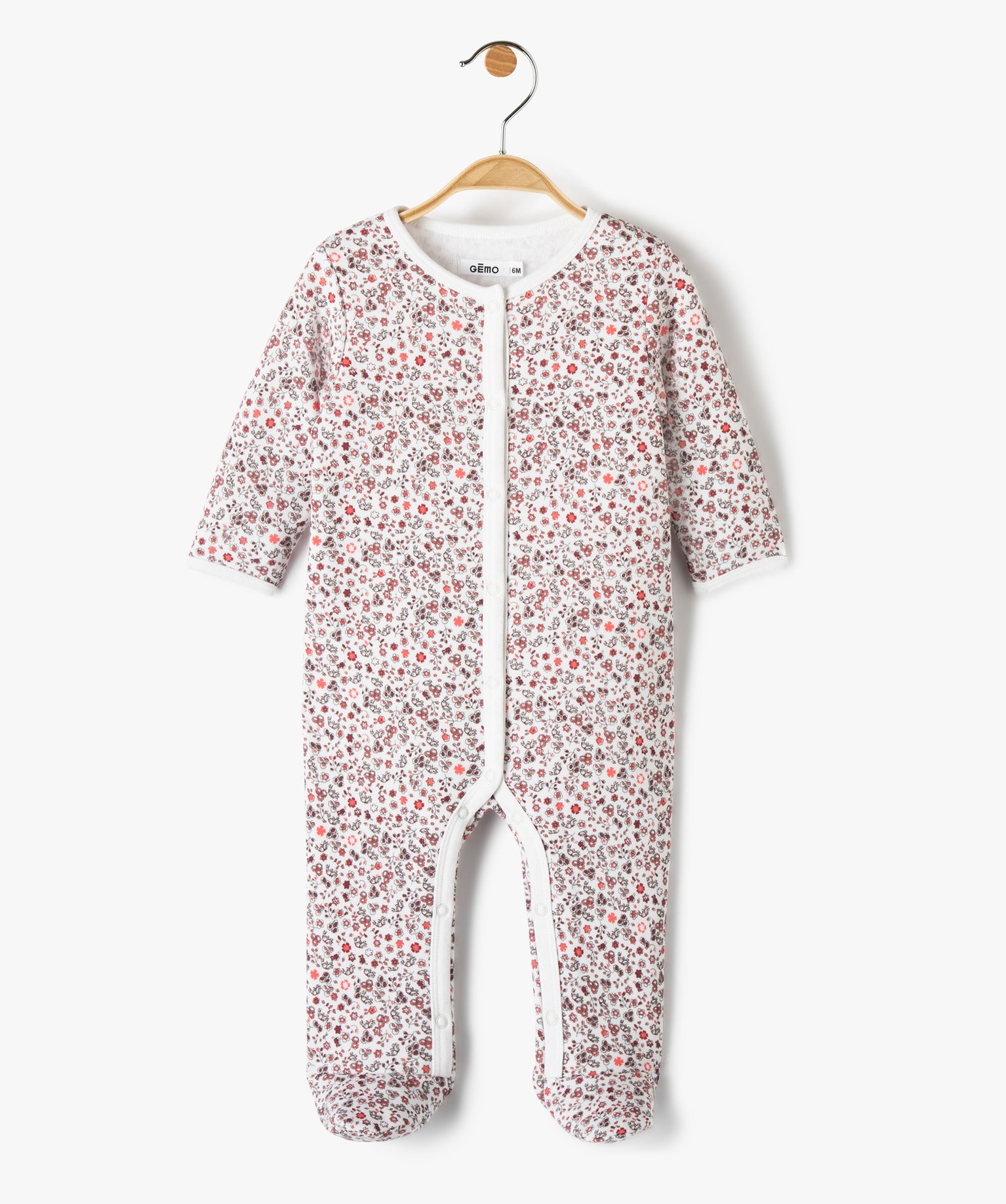 pyjama bebe en molleton double polaire a fleurs et ouverture ventrale beige