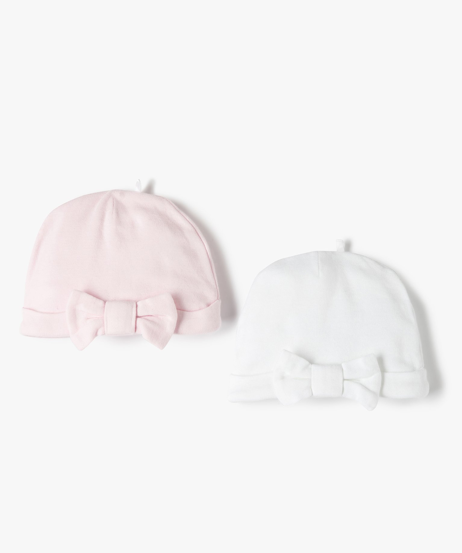 bonnets de naissance bebe fille en coton (lot de 2) blanc