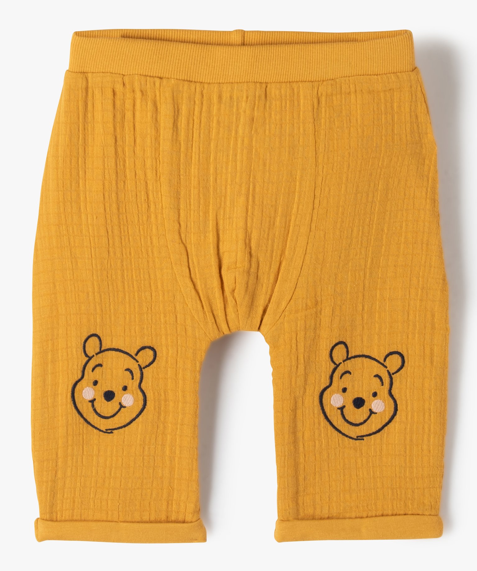 pantalon bebe en gaze de coton double motif winnie lourson - disney jaune
