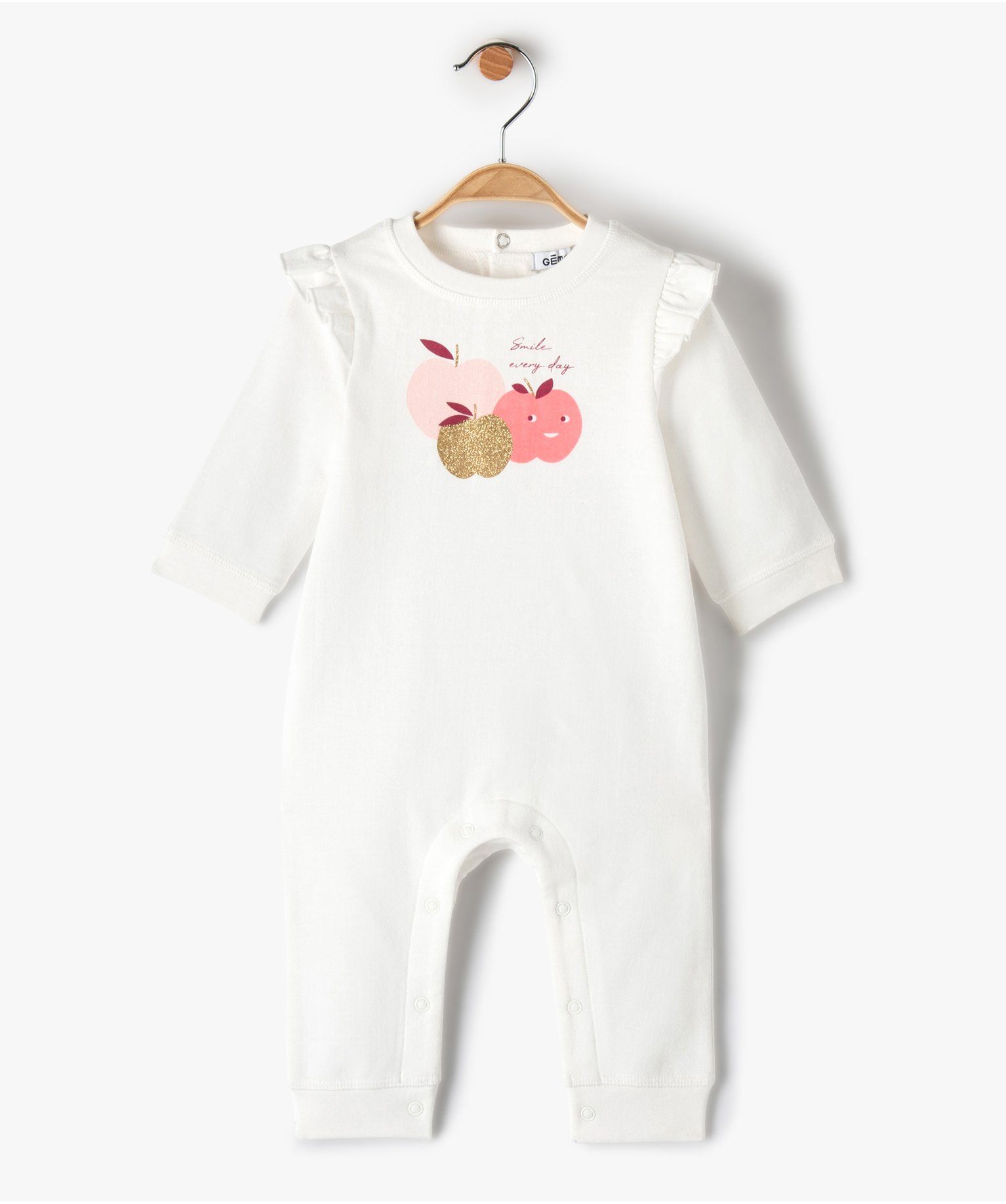 pyjama bebe fille avec volants sur les epaules sans pieds beige