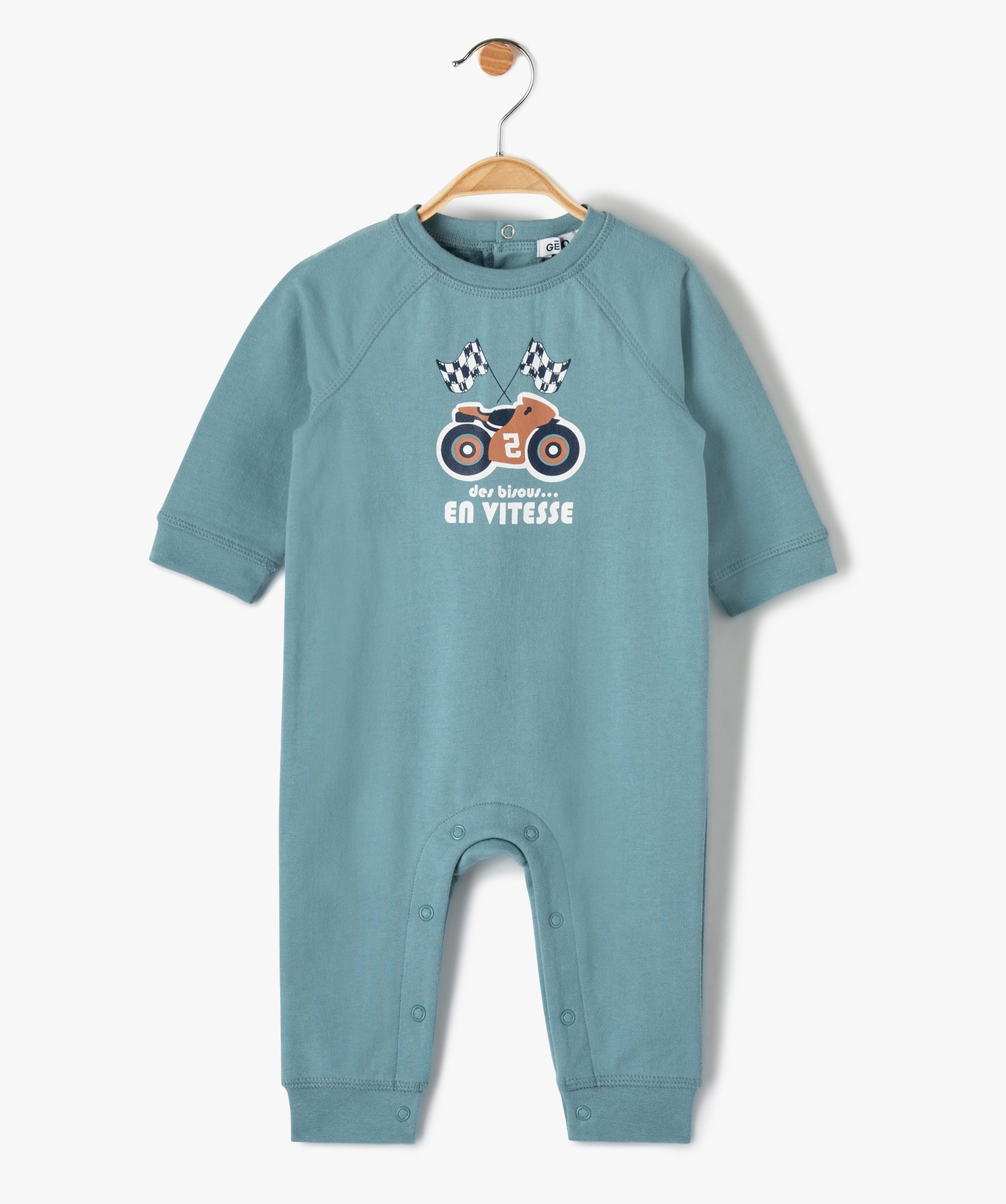 pyjama bebe garcon sans pieds avec motif moto bleu