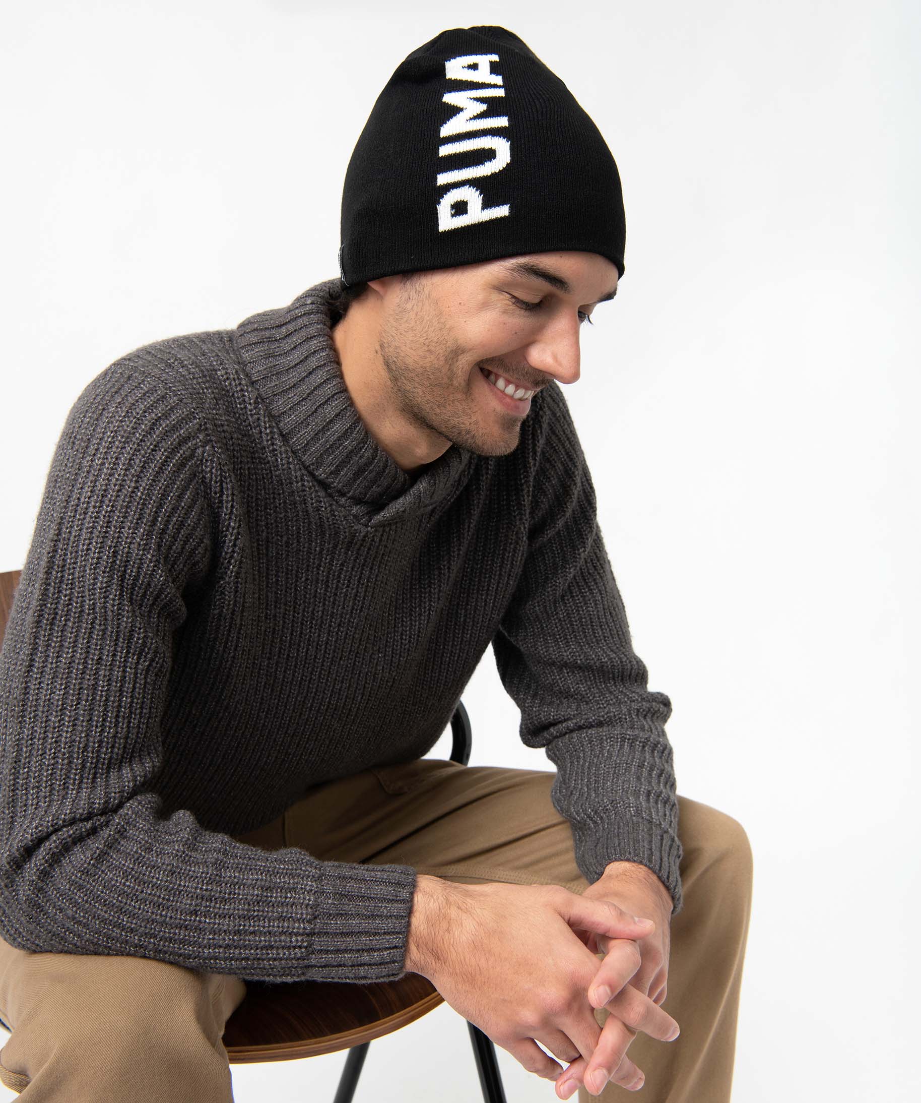 bonnet homme en maille avec inscription puma noir chapeaux casquettes et bonnets homme GEMO