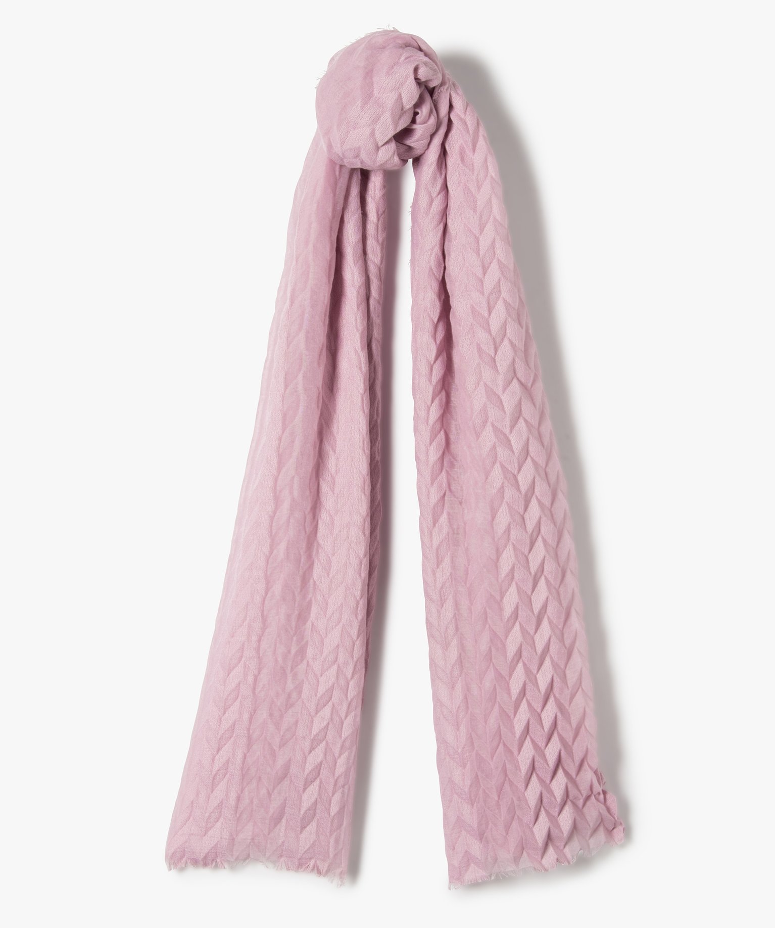 foulard femme uni a motif gaufre rose