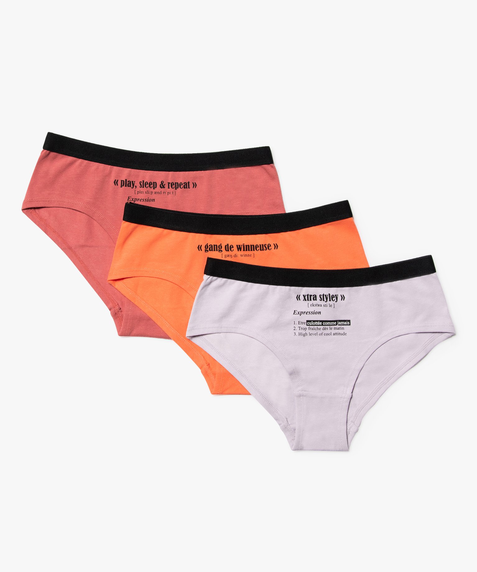 culottes fille a message lot de 3 multicolore