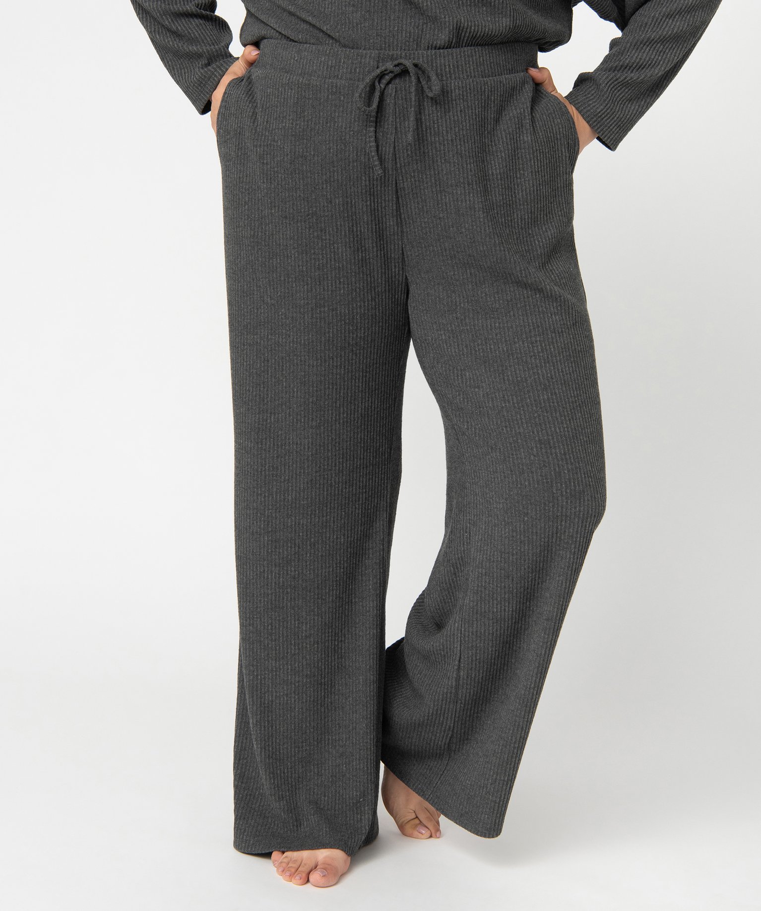 pantalon d'interieur femme grande taille en maille cotelee gris bas de  pyjama femme