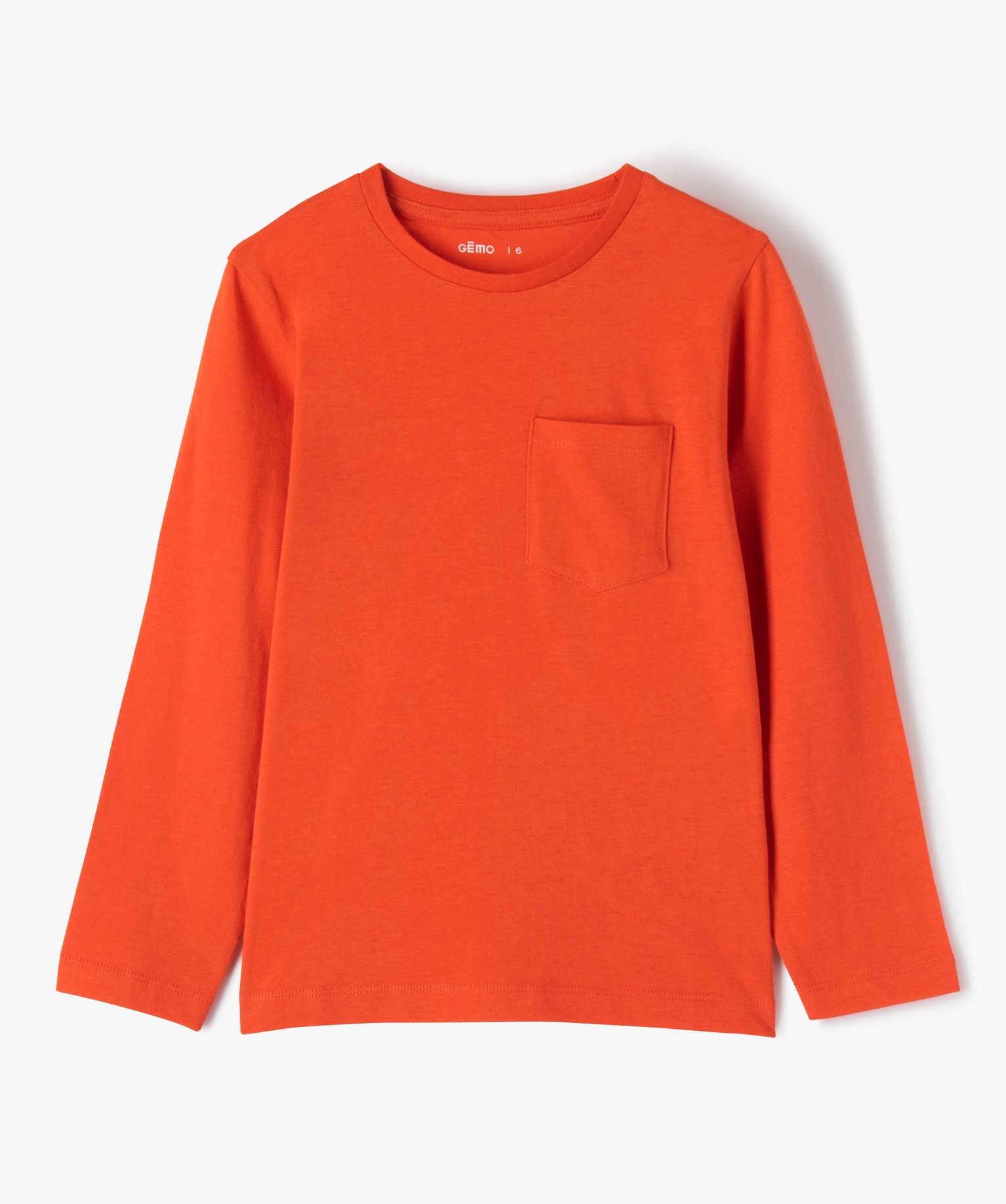 tee-shirt garcon manches longues a poche poitrine orange tee-shirts