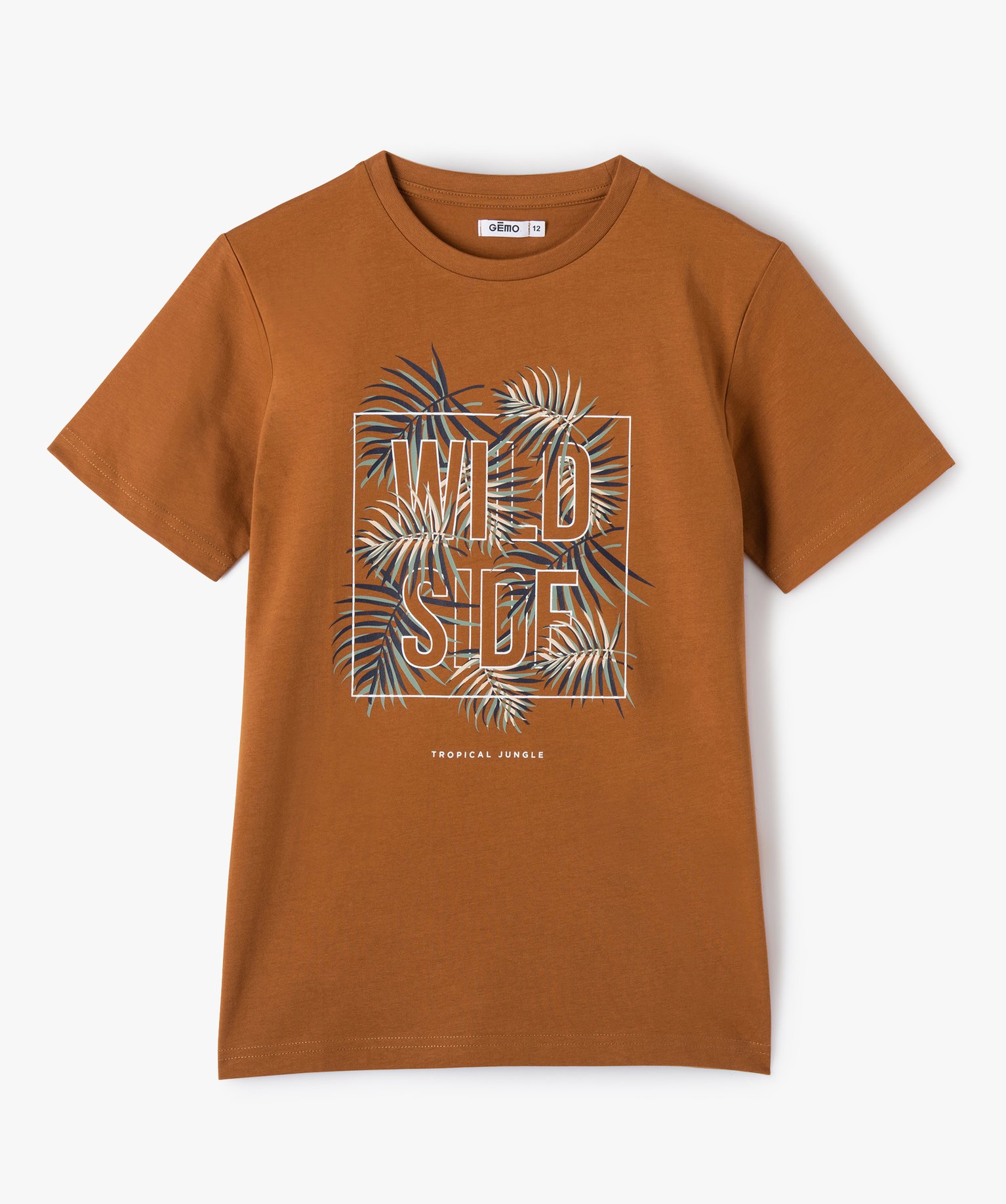 tee-shirt garcon a manches courtes a motif tropical brun tee-shirts