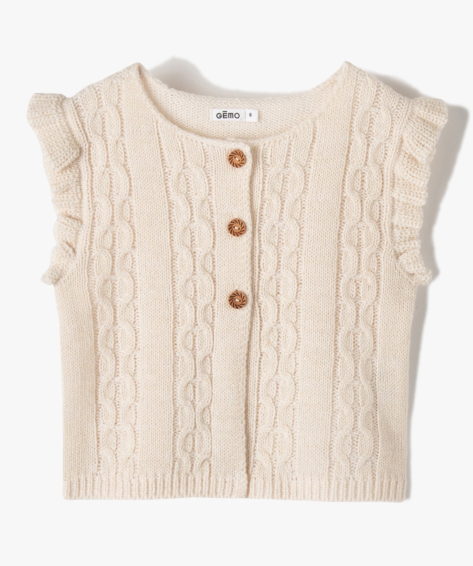 gilet fille sans manches a maille fantaisie pailletee beige gilets fille GEMO